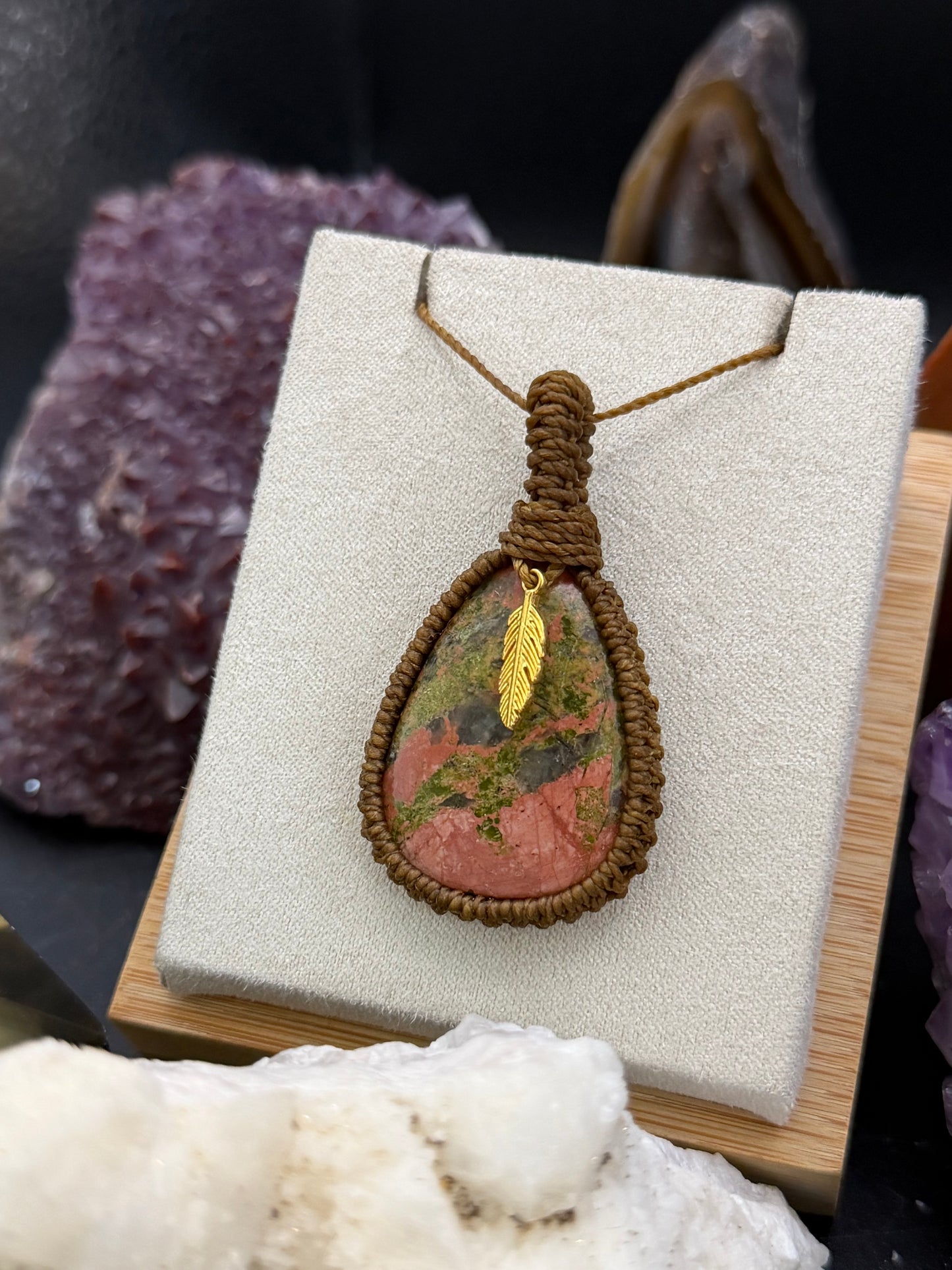 The Heart's Meadow: Hand-Knotted Unakite Macrame Necklace