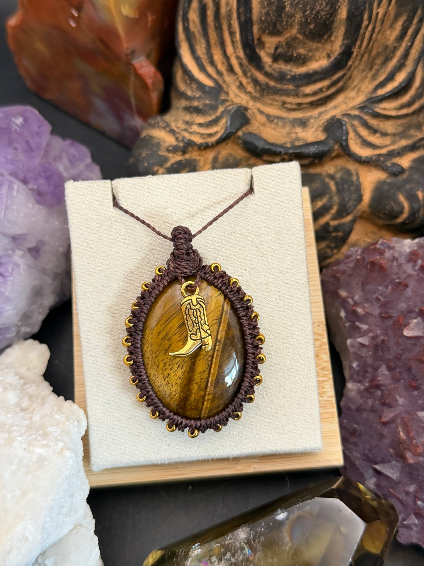 The Solar Nomad: Hand-Knotted Tiger's Eye Macrame Necklace