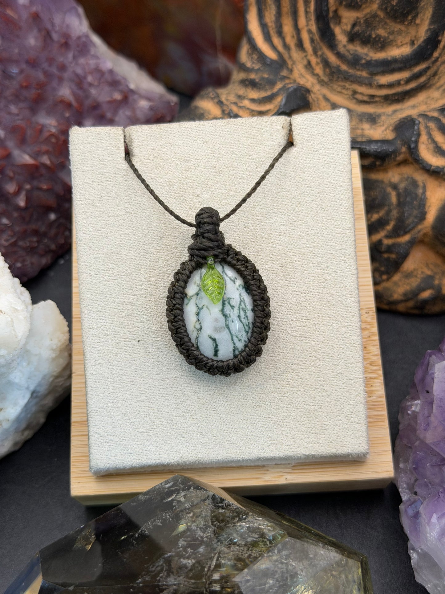 The Mosswood Canopy: Hand-Knotted Tree Agate Macrame Necklace