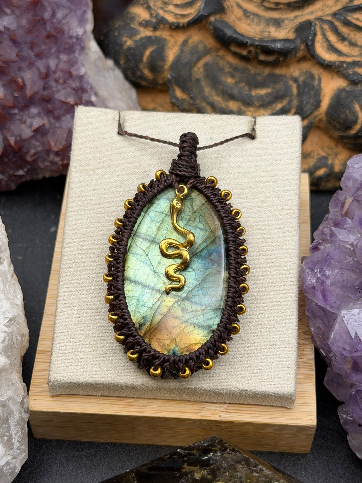 The Ember Within: Hand-Knotted Red Labradorite Macrame Necklace