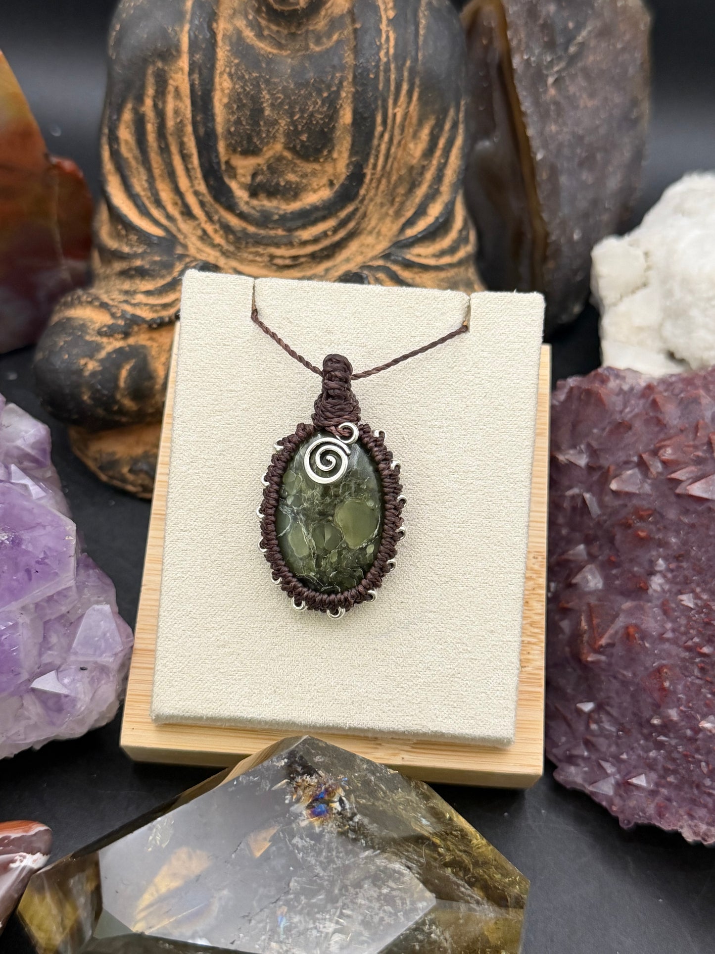 The Boreal Guardian: Hand-Knotted Canadian Jade Macrame Necklace