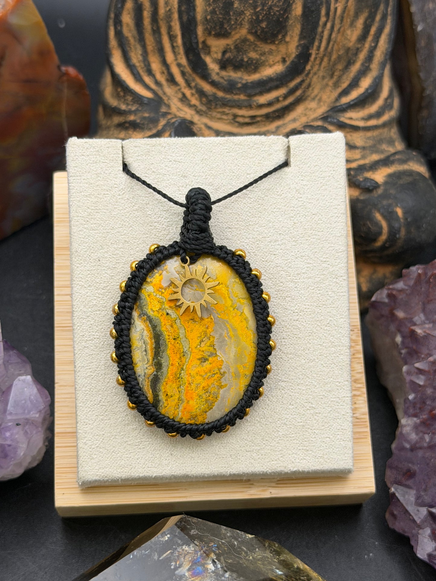 The Solar Flare: Hand-Knotted Bumblebee Jasper Macrame Necklace