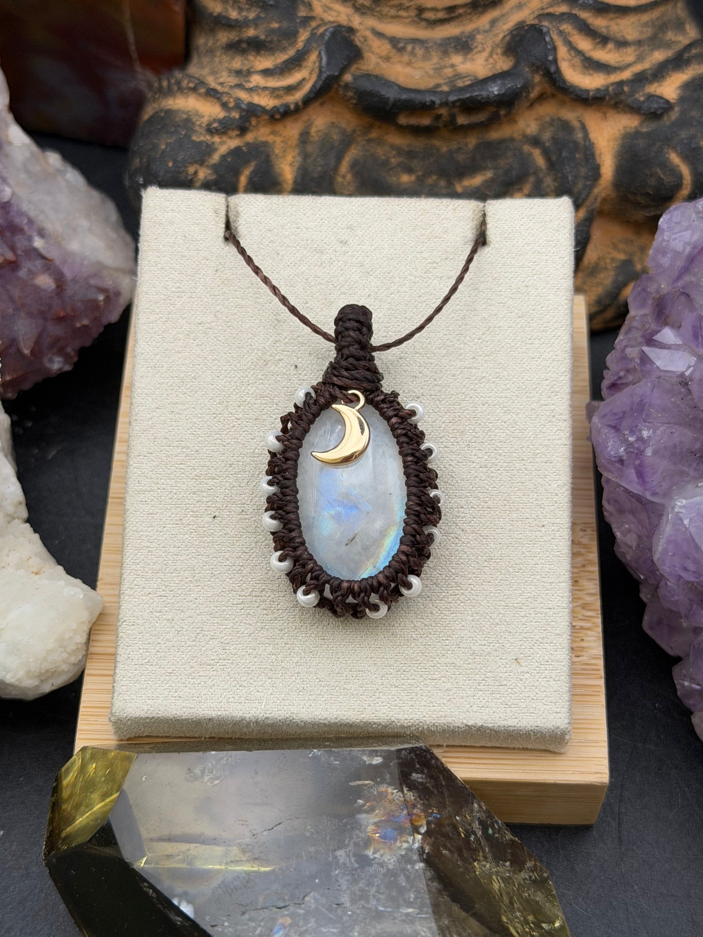 The Wild Luna: Hand-Knotted Moonstone Macrame Necklace