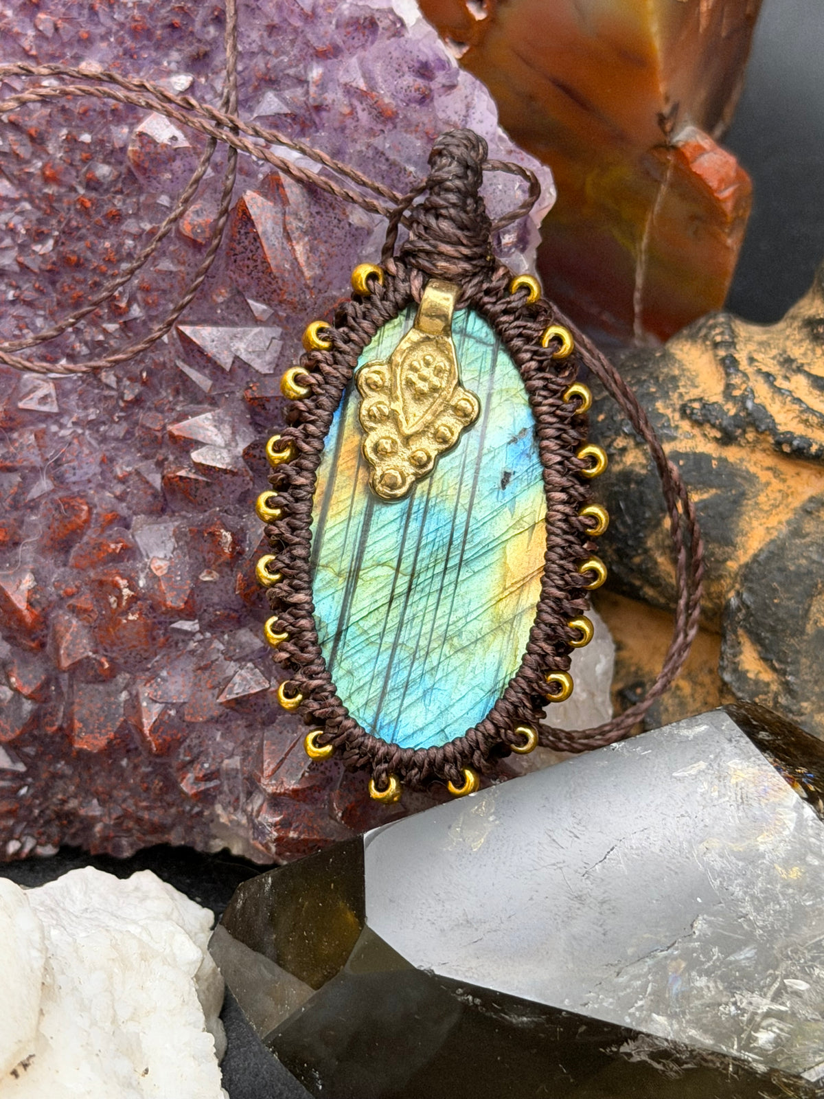 The Indigo Earth: Hand-Knotted Labradorite Macrame Necklace