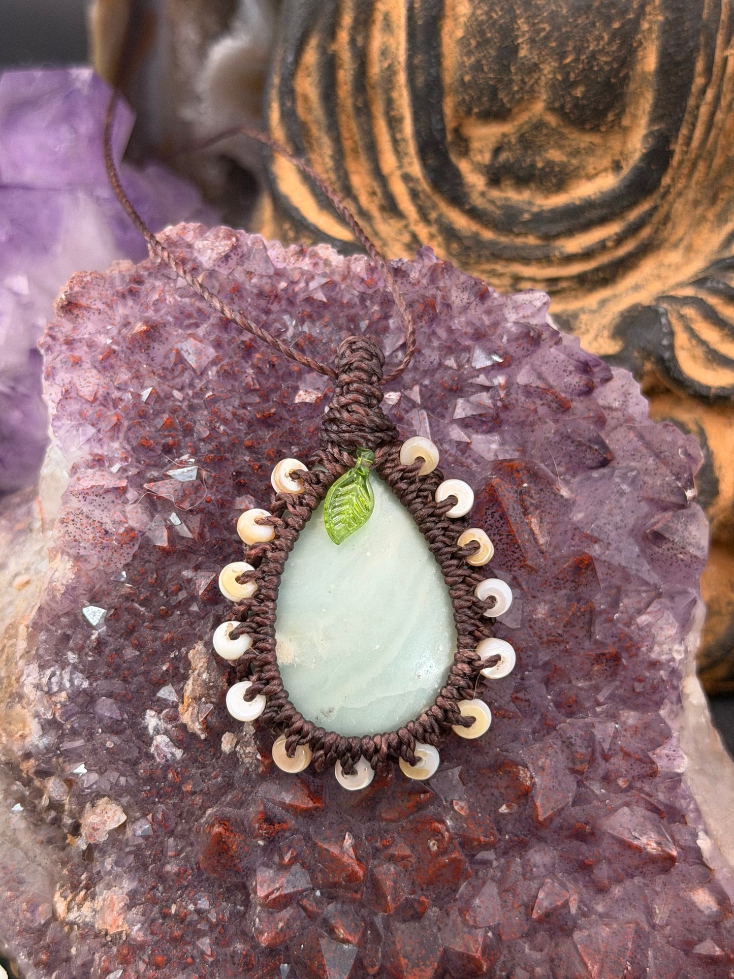 The Tidal Dreamer: Hand-Knotted Ocean Picture Stone Macrame Necklace
