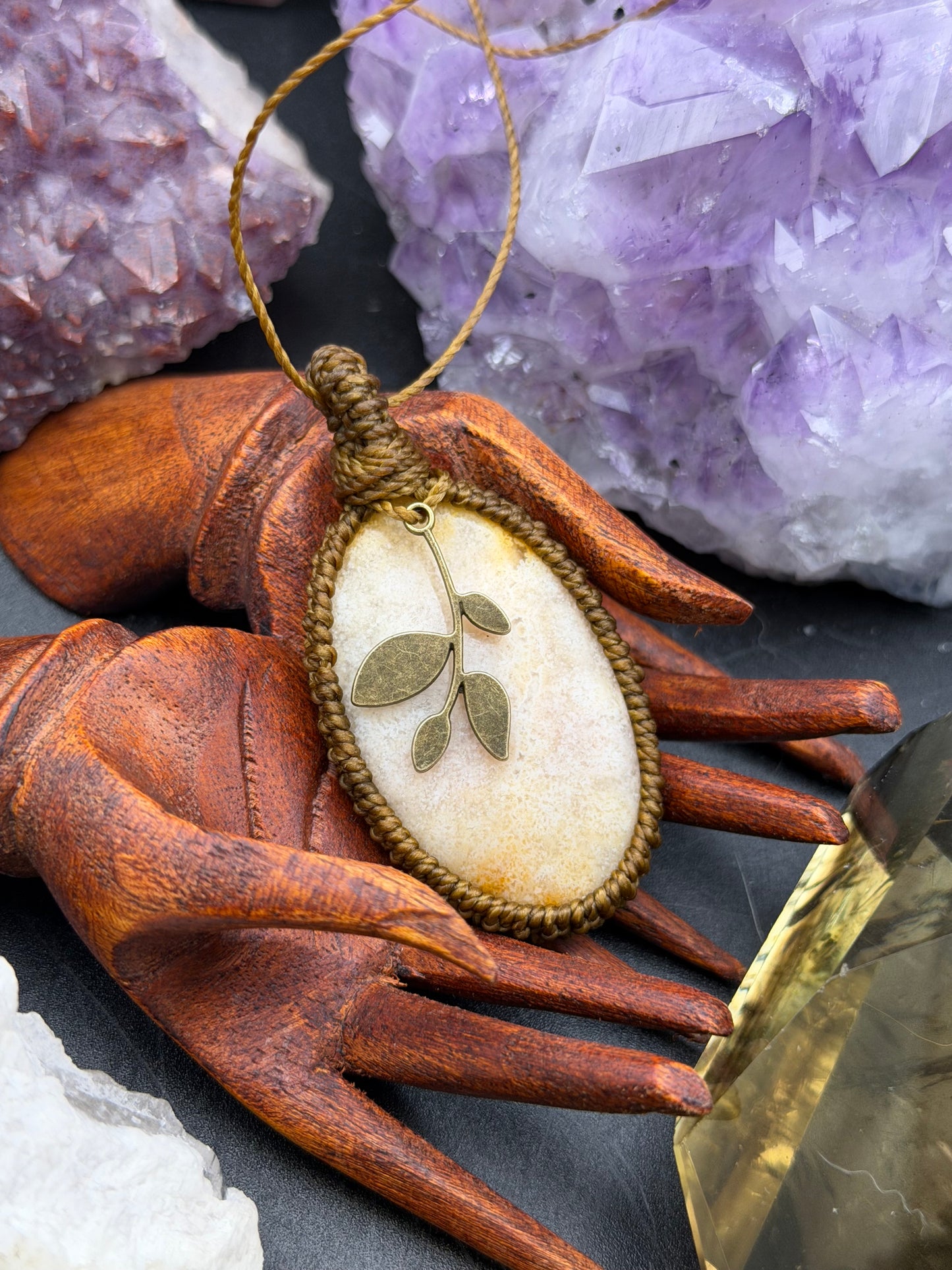 The Petrified Petal: Hand-Knotted Agatized Coral Macrame Necklace