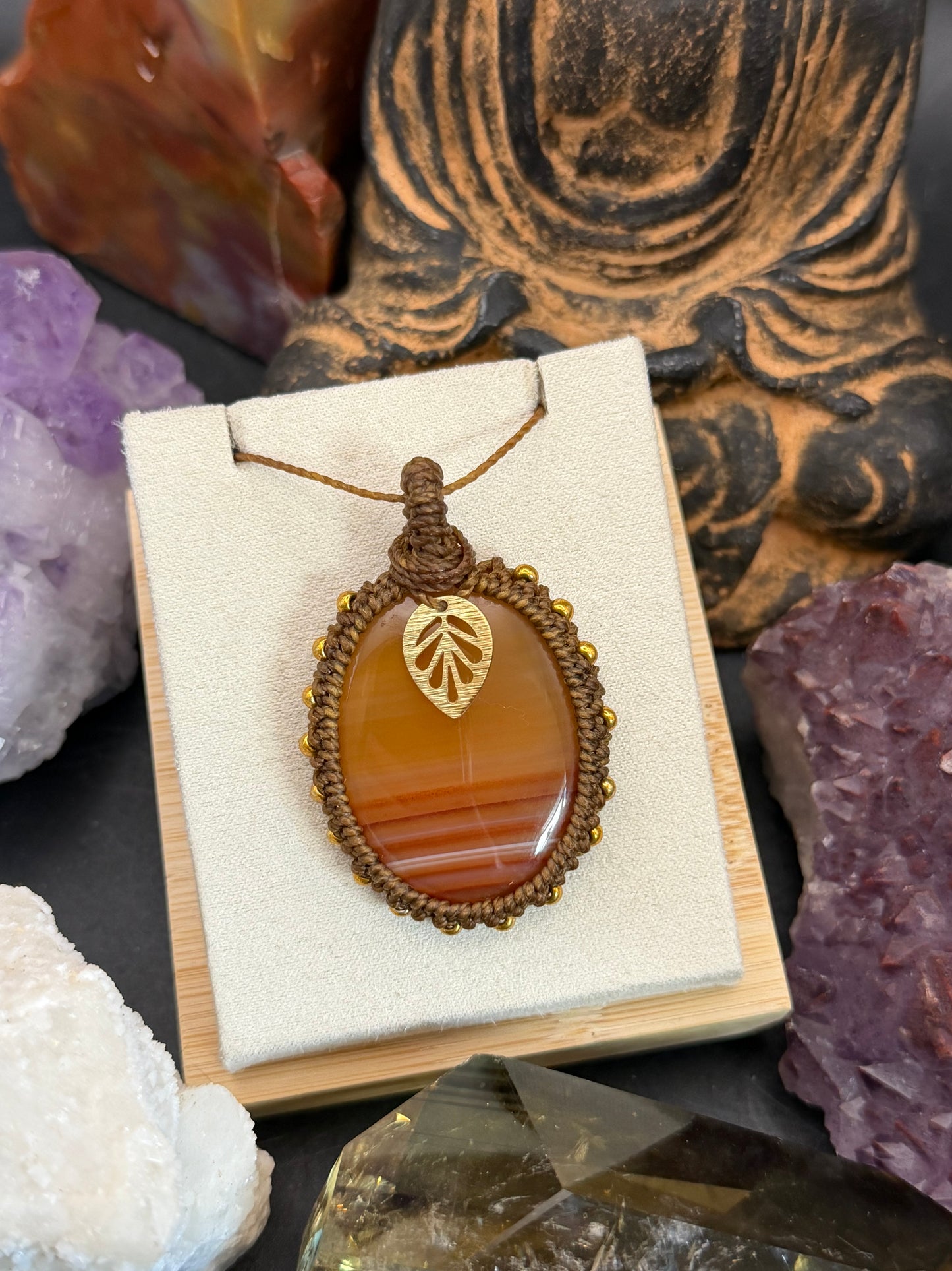 The Ember Glow: Hand-Knotted Carnelian Macrame Necklace