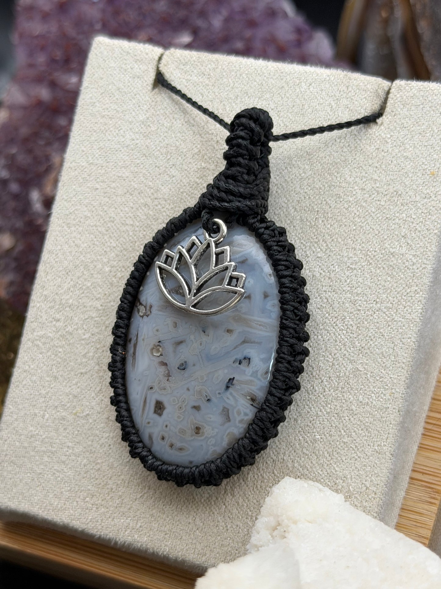 The Stardust Weaver: Hand-Knotted Sagenitic Agate Macrame Necklace
