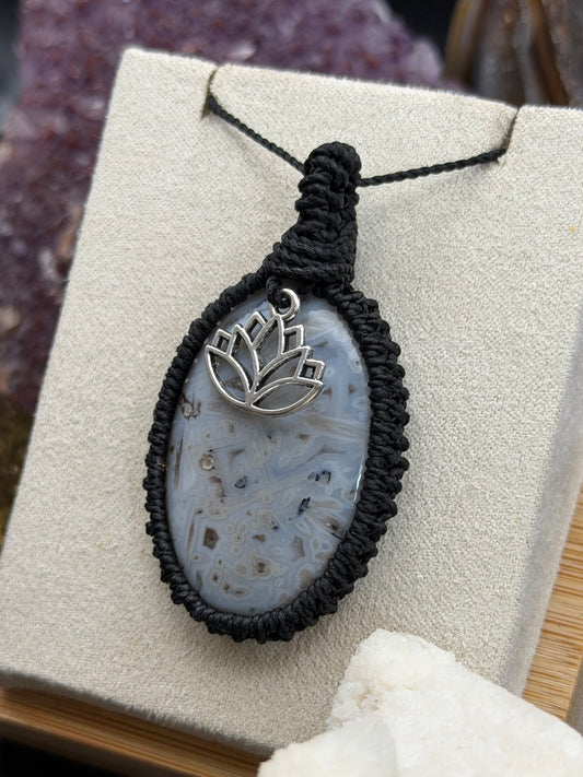 The Stardust Weaver: Hand-Knotted Sagenitic Agate Macrame Necklace
