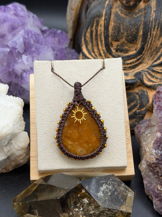 The Golden Prana: Hand-Knotted Golden Healer Quartz Macrame Necklace