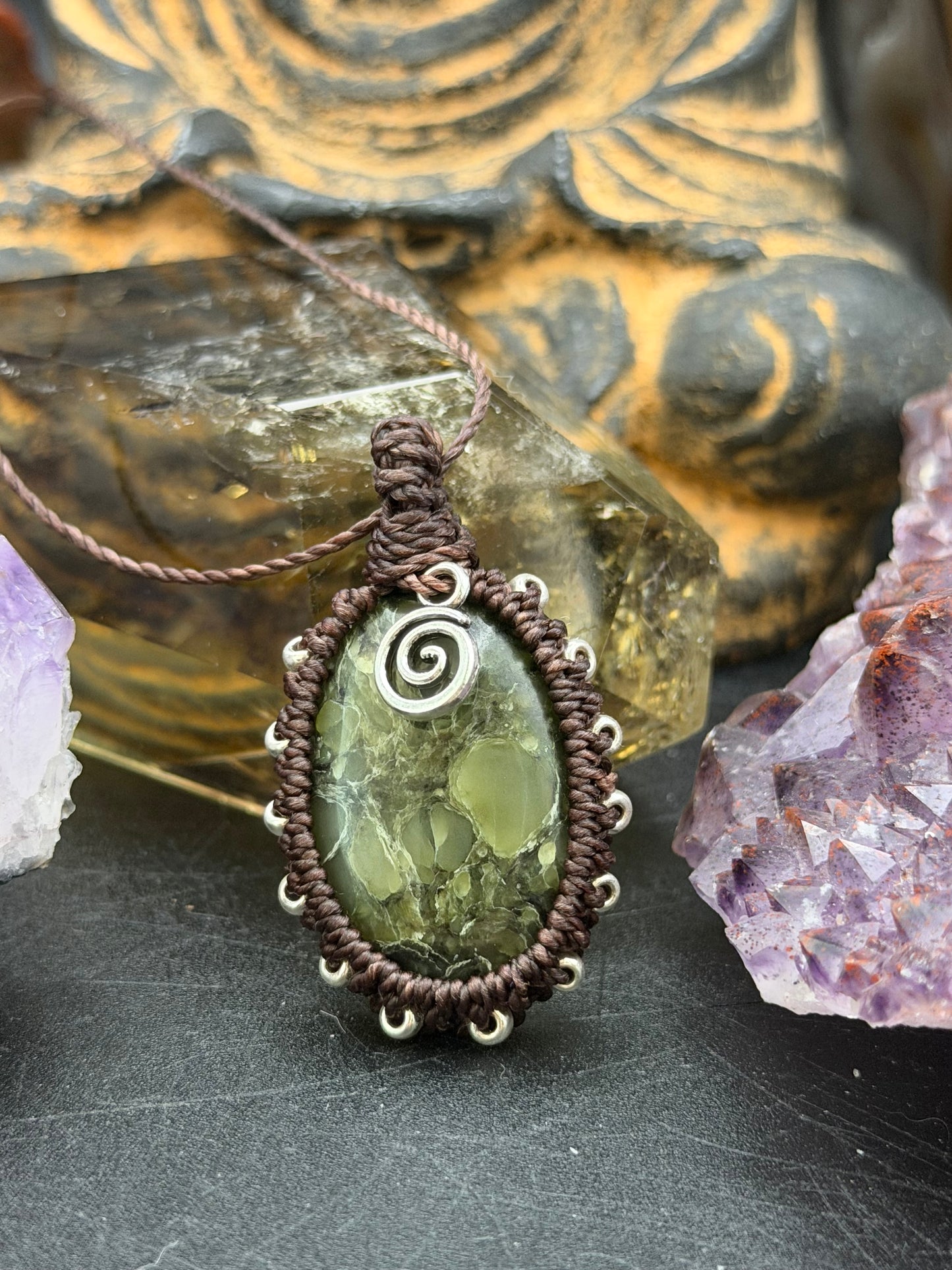 The Boreal Guardian: Hand-Knotted Canadian Jade Macrame Necklace