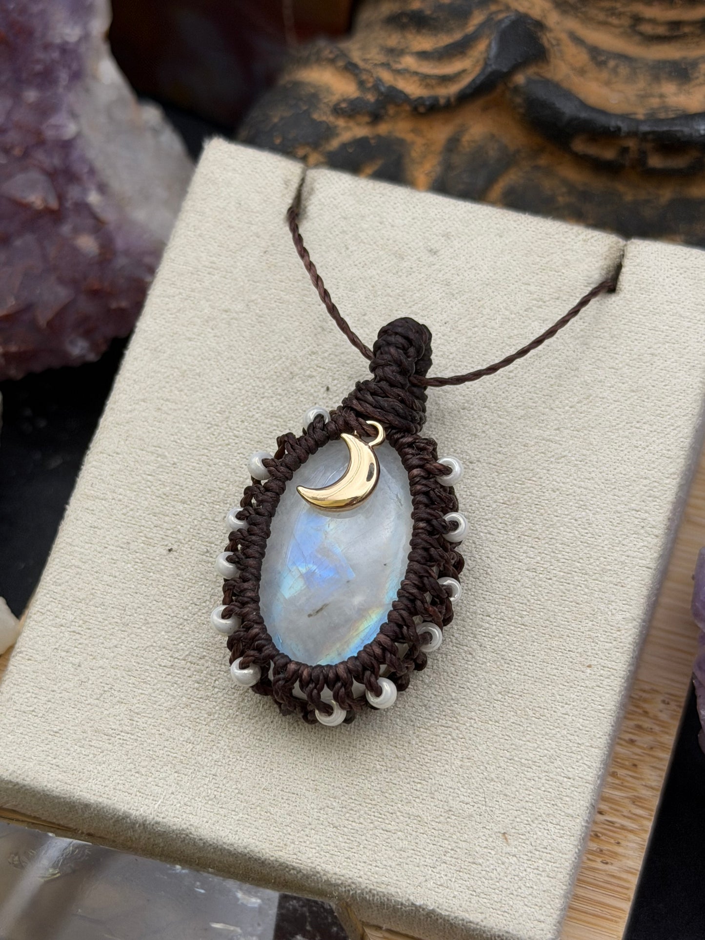 The Wild Luna: Hand-Knotted Moonstone Macrame Necklace