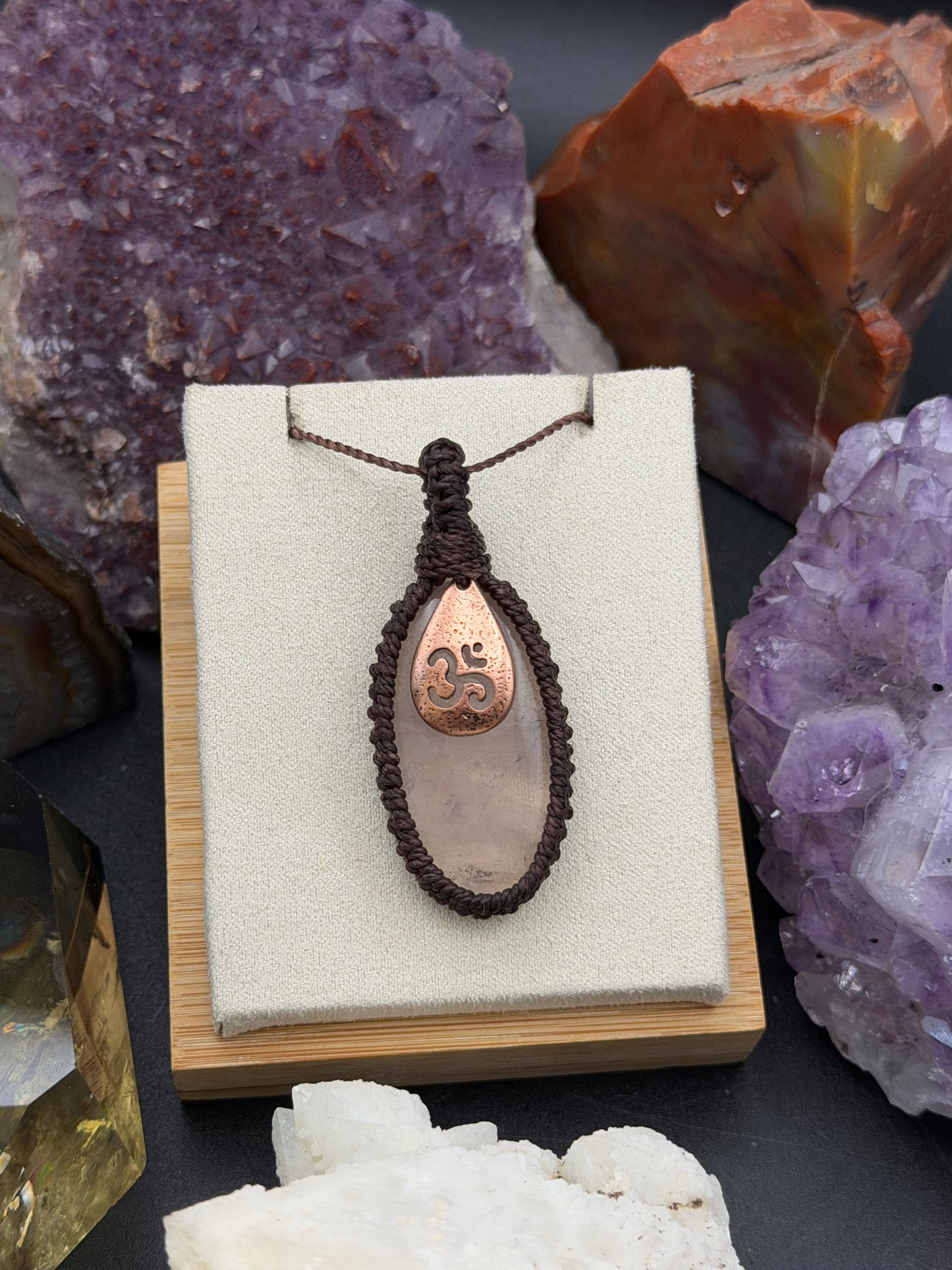 The Heart's Sanctuary: Hand-Knotted Rose Quartz Macrame Necklace