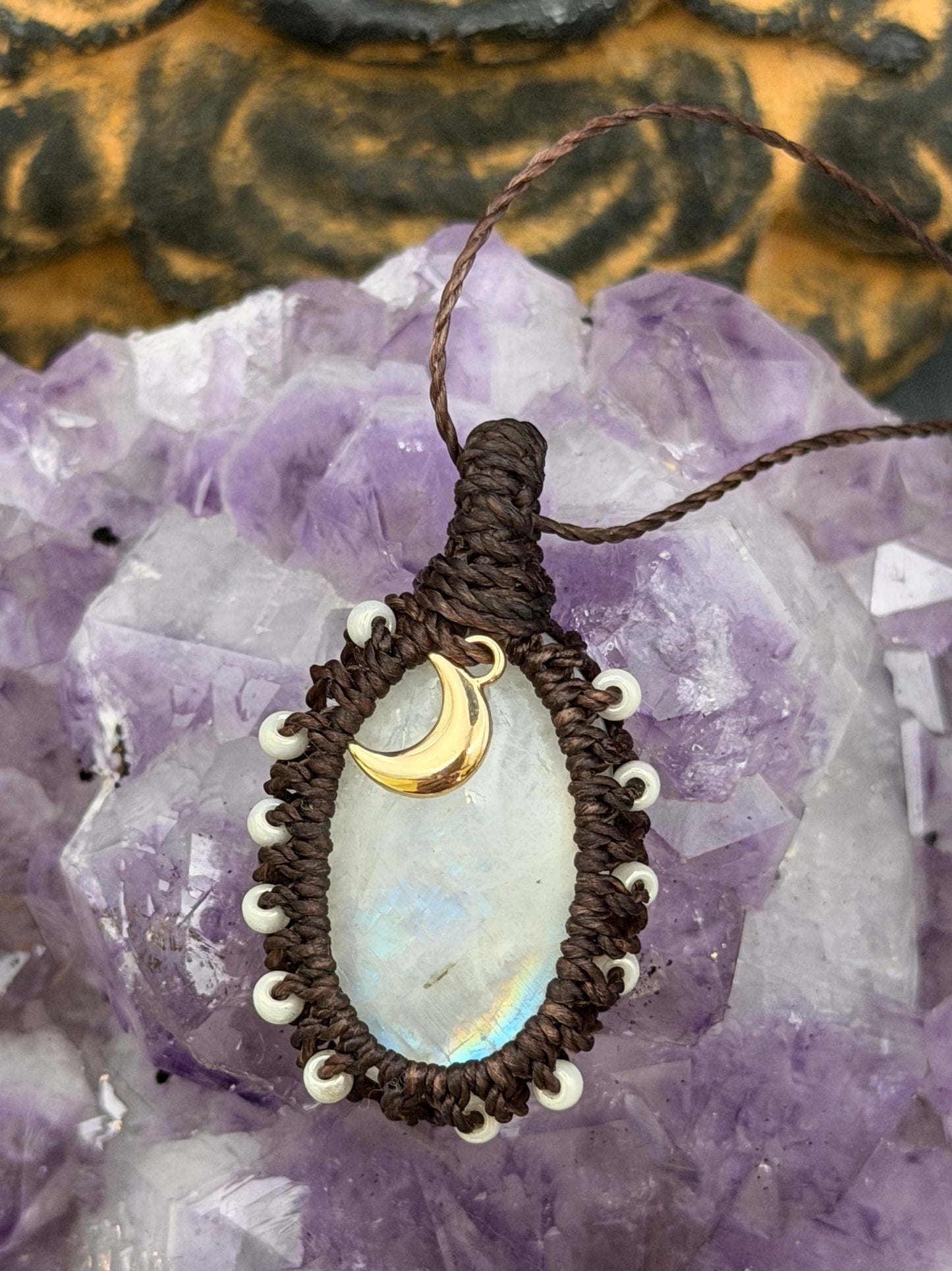 The Wild Luna: Hand-Knotted Moonstone Macrame Necklace