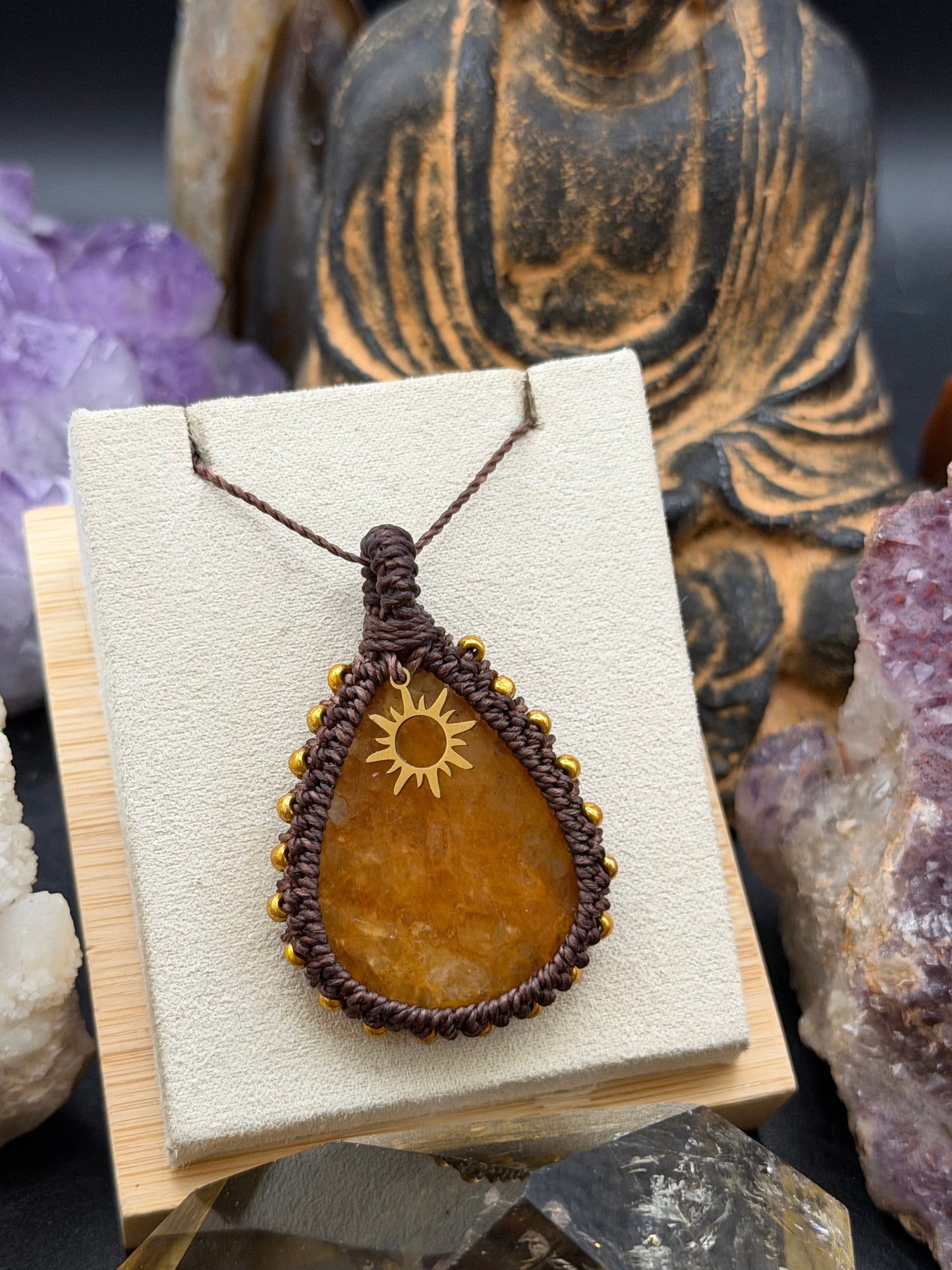 The Golden Prana: Hand-Knotted Golden Healer Quartz Macrame Necklace