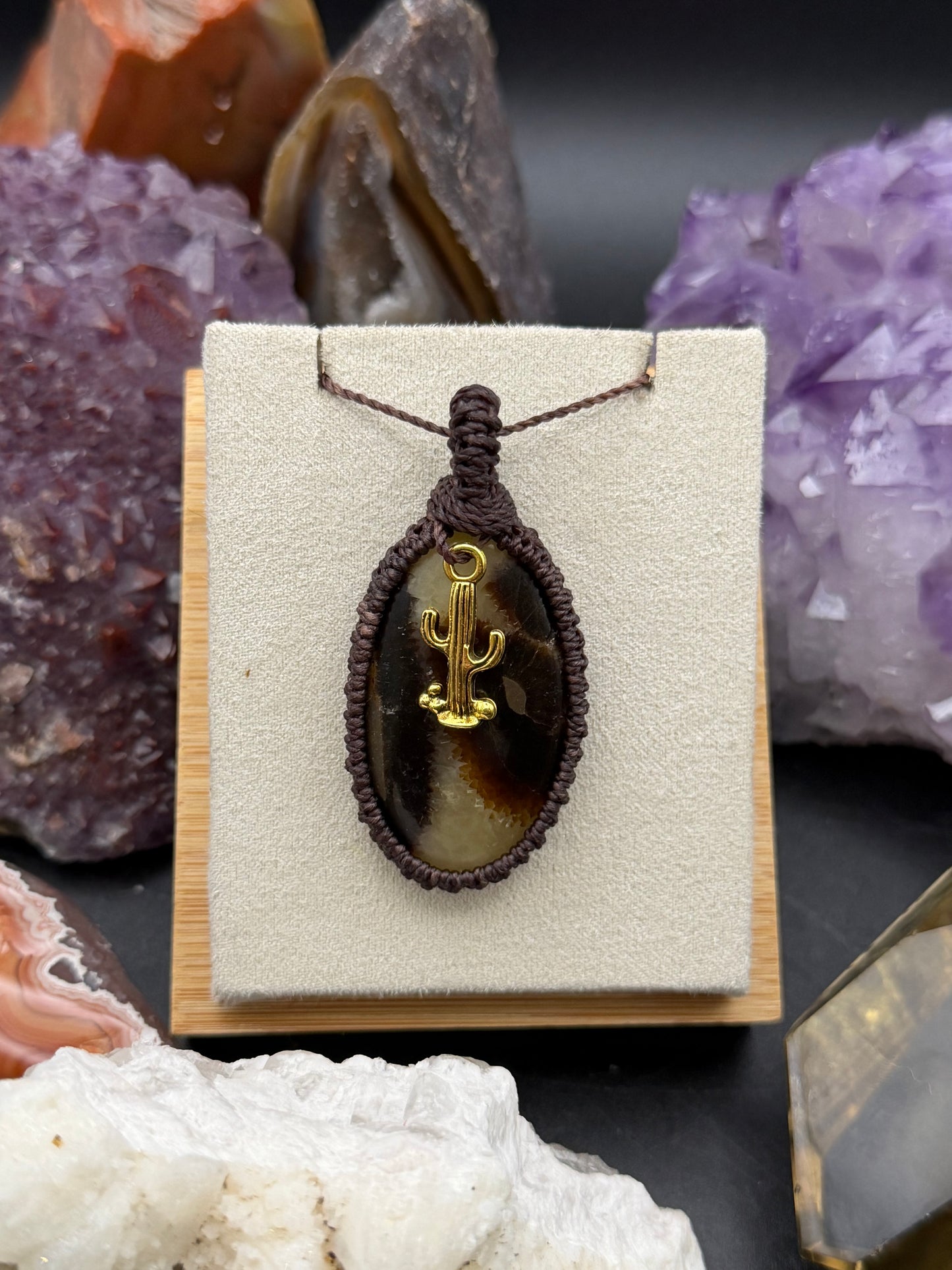 The Fossilized Flare: Hand-Knotted Septarian Nodule Macrame Necklace