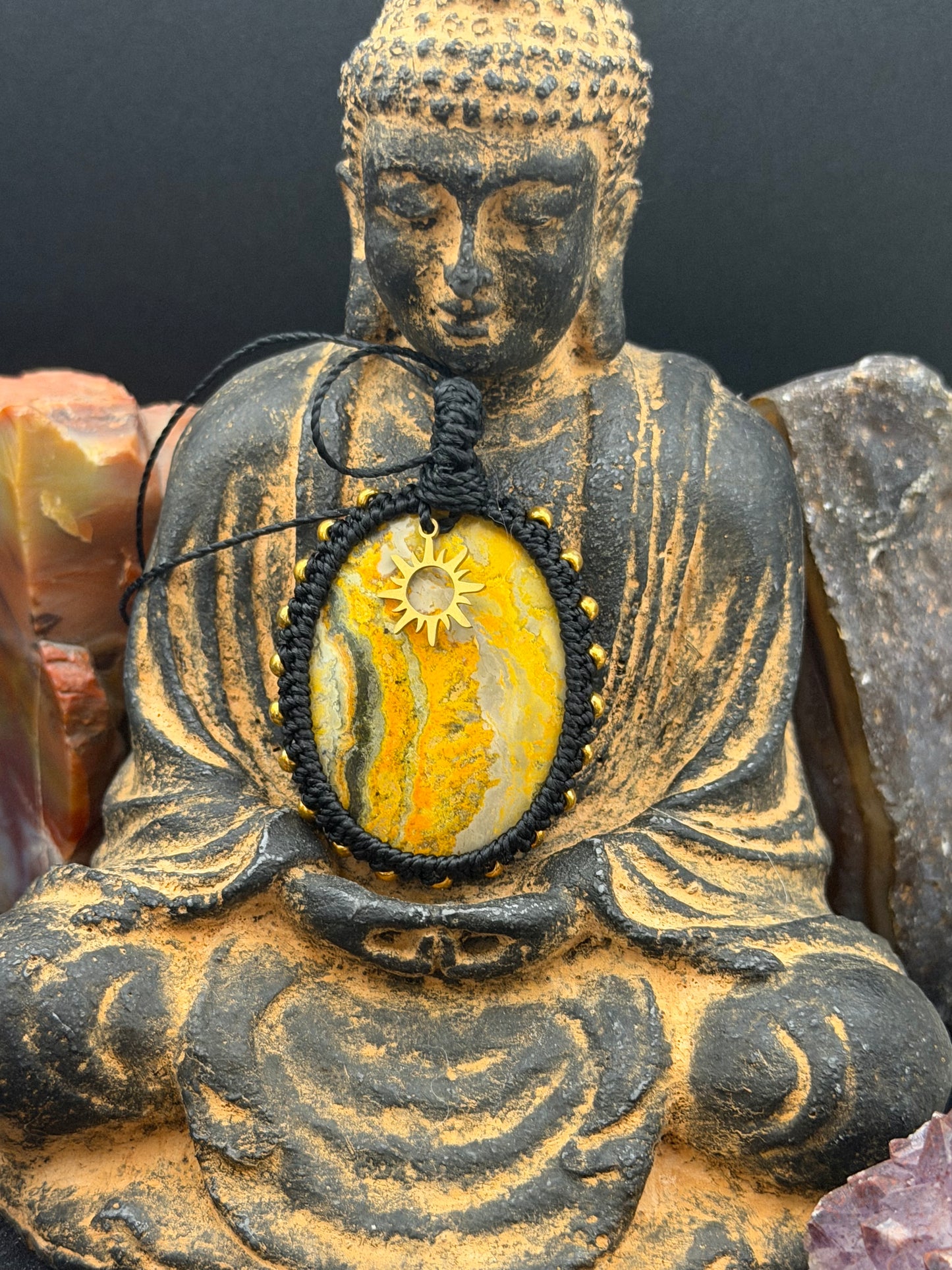 The Solar Flare: Hand-Knotted Bumblebee Jasper Macrame Necklace