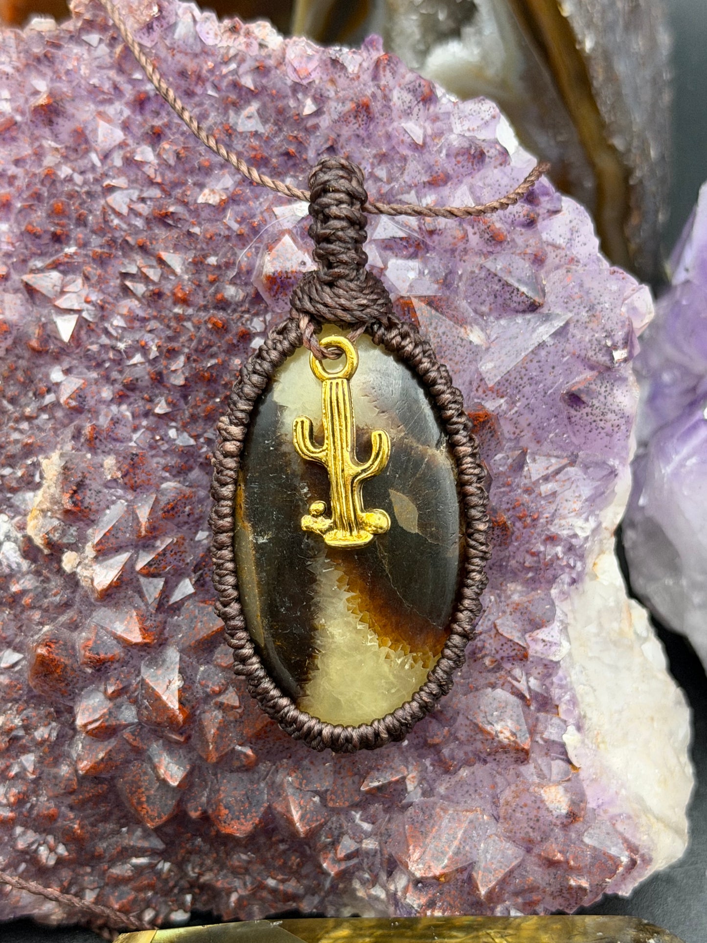 The Fossilized Flare: Hand-Knotted Septarian Nodule Macrame Necklace