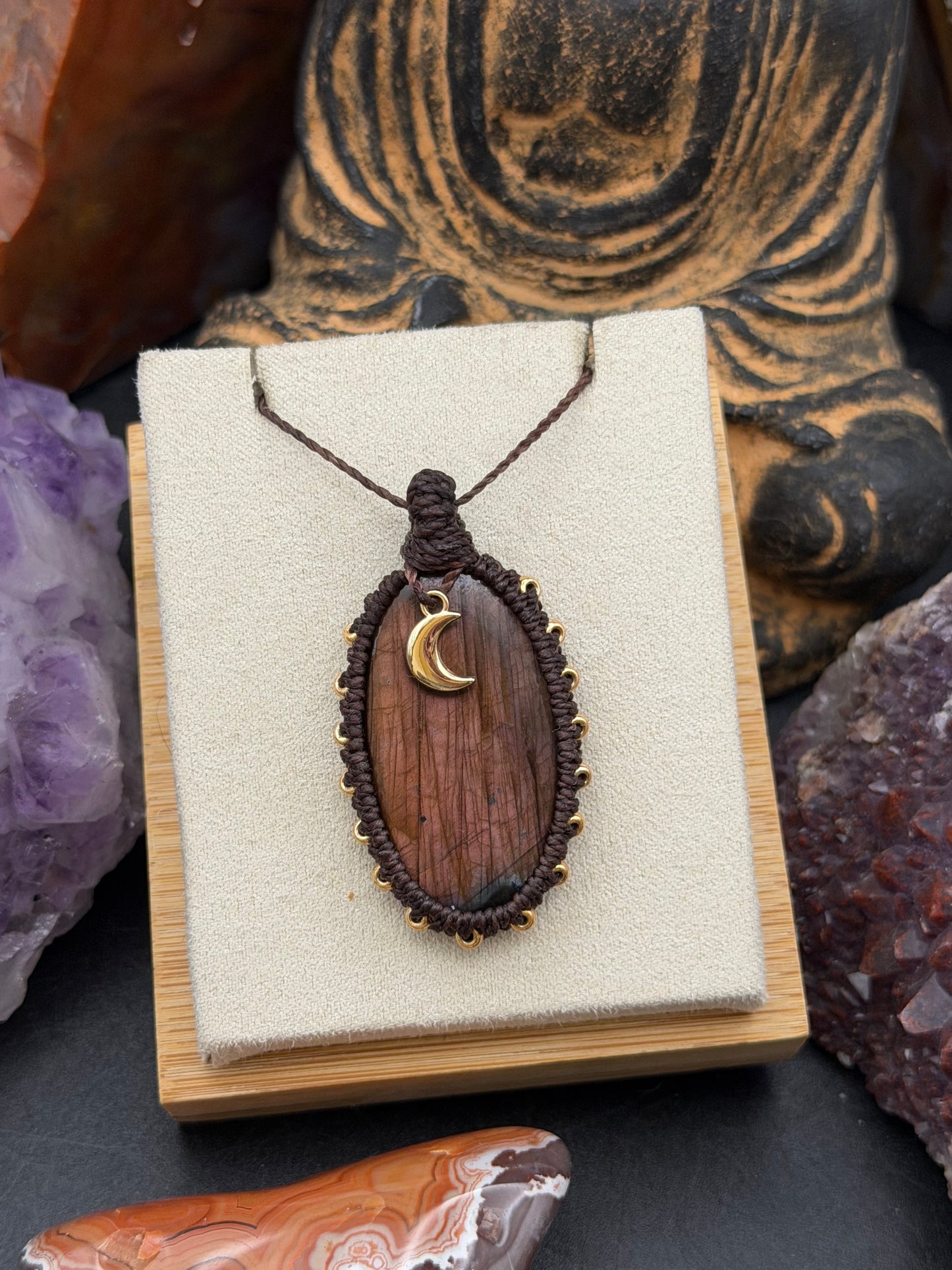 The Twilight Shimmer: Hand-Knotted Labradorite Macrame Necklace