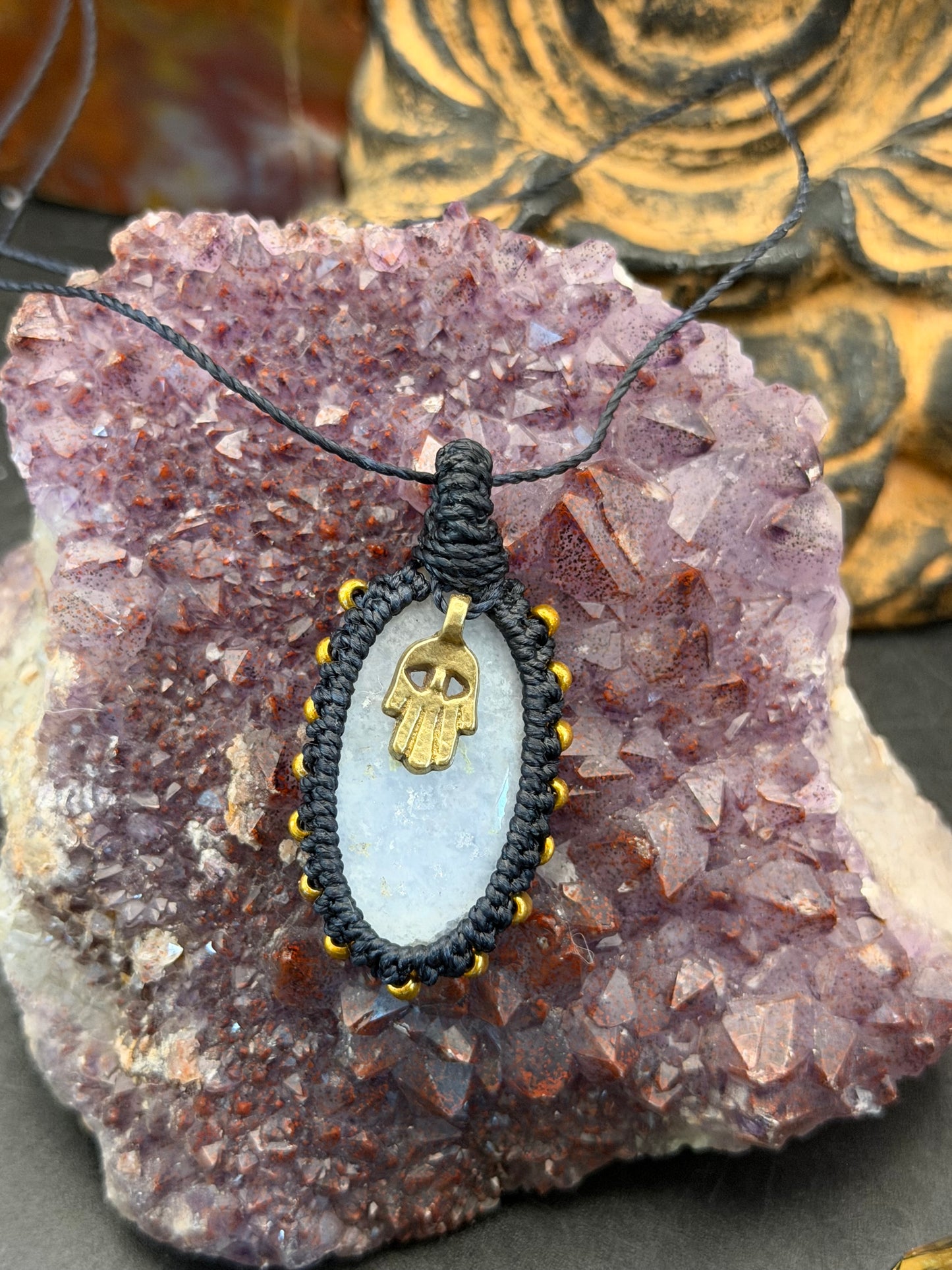 The Serenity Tide: Hand-Knotted Blue Lace Agate Macrame Necklace