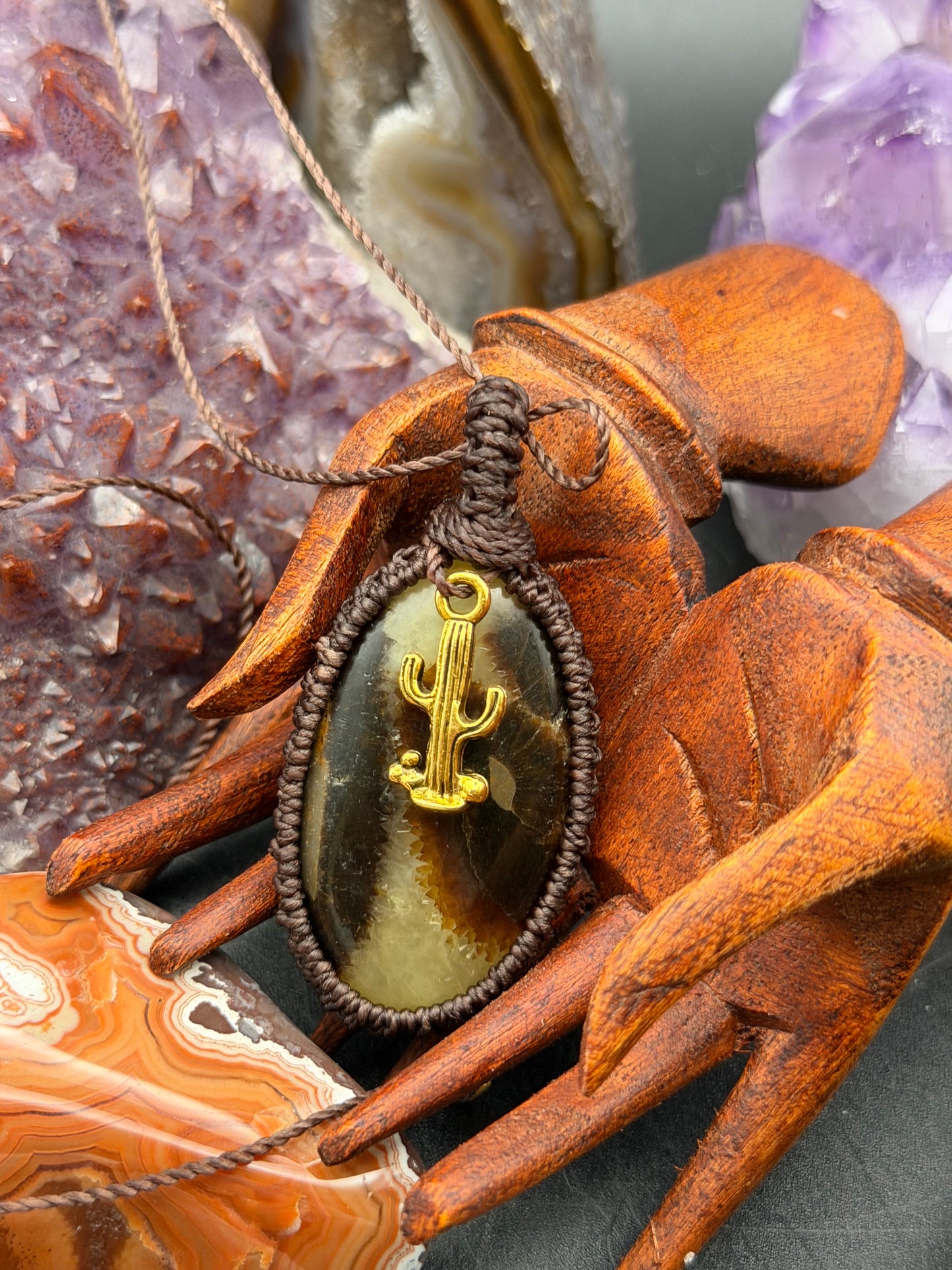 The Fossilized Flare: Hand-Knotted Septarian Nodule Macrame Necklace