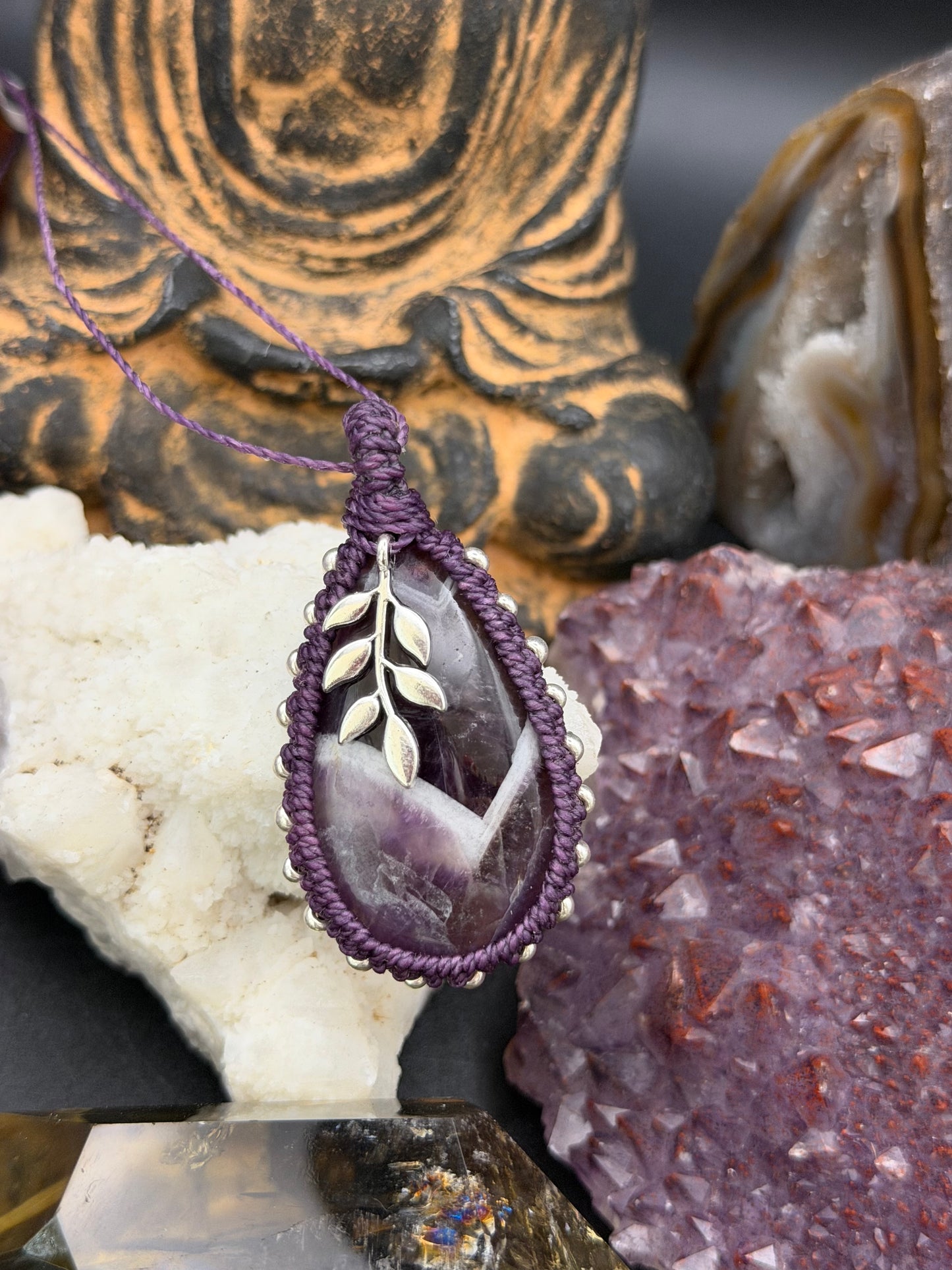 The Dreaming Earth: Hand-Knotted Amethyst Macrame Necklace