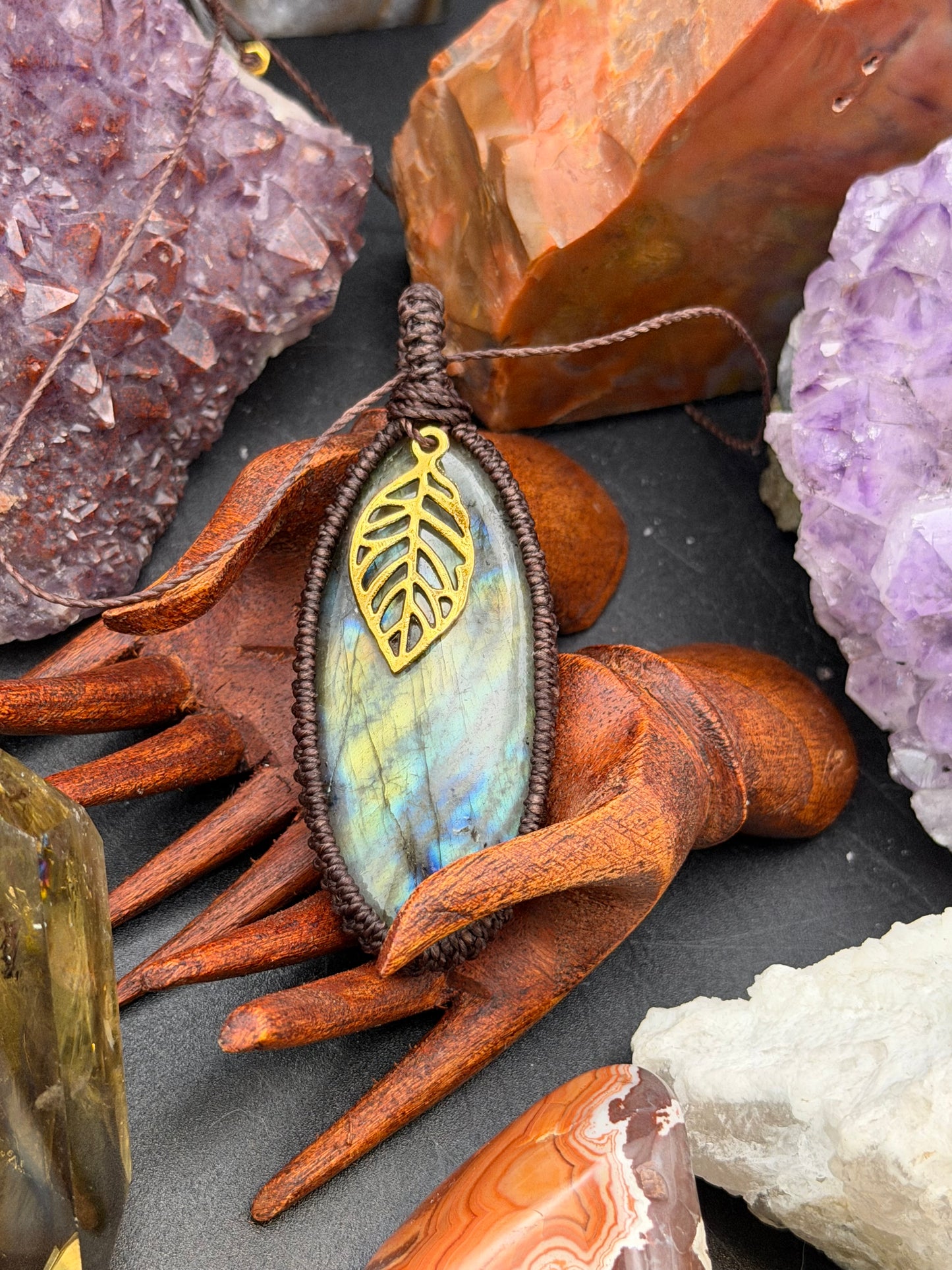 The Northern Night: Hand-Knotted Labradorite Macrame Necklace