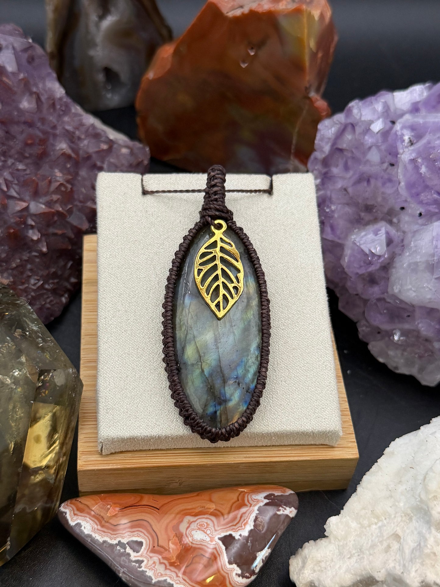 The Northern Night: Hand-Knotted Labradorite Macrame Necklace