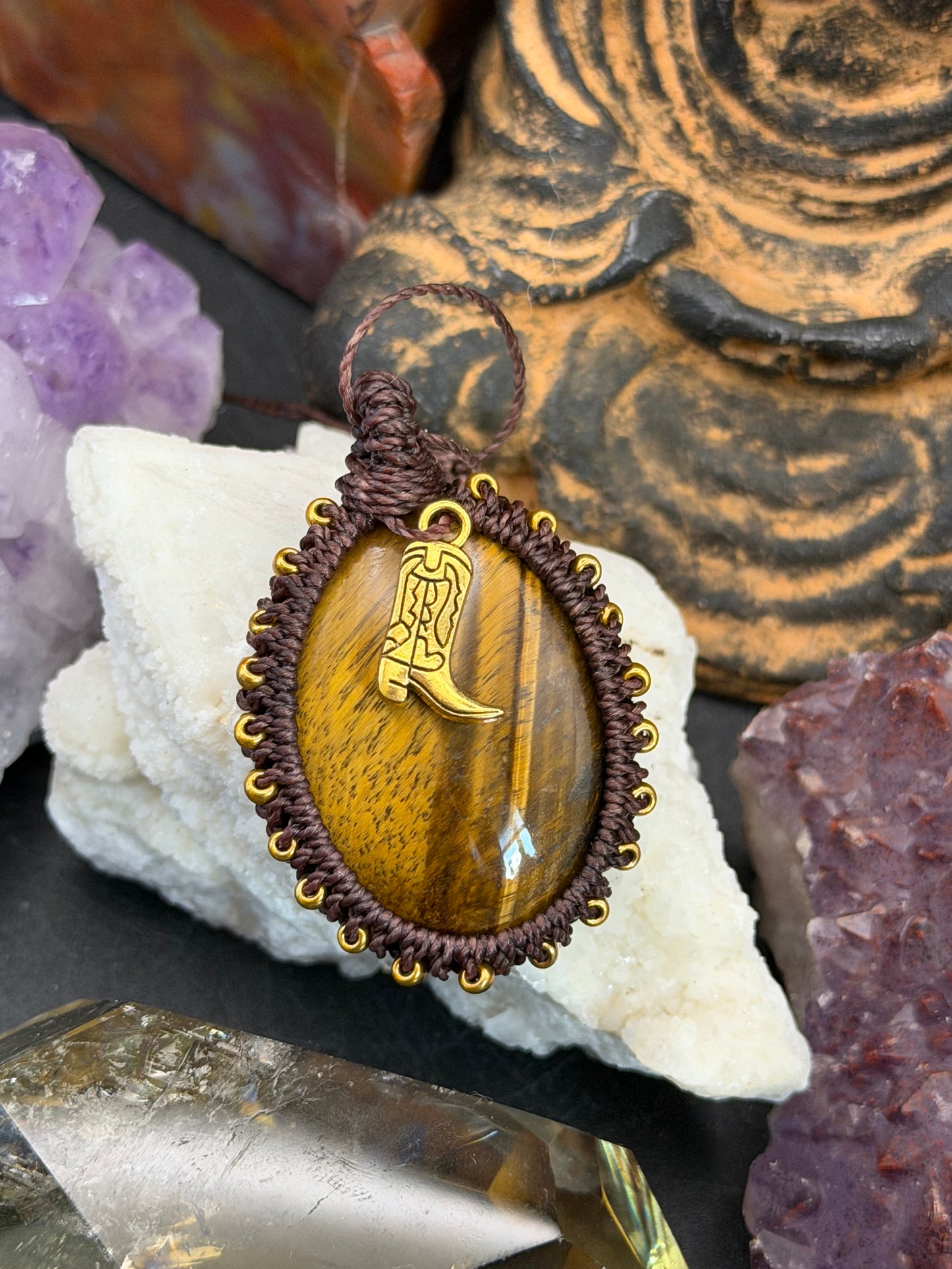The Solar Nomad: Hand-Knotted Tiger's Eye Macrame Necklace