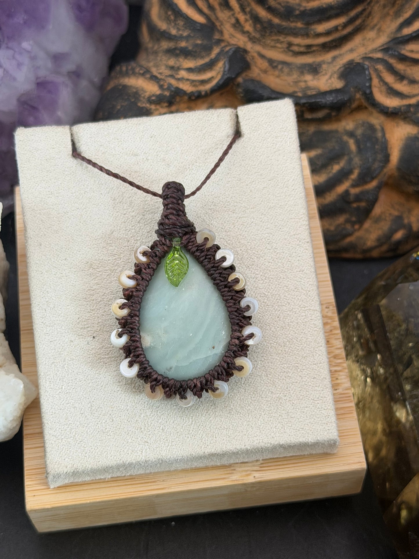 The Tidal Dreamer: Hand-Knotted Ocean Picture Stone Macrame Necklace