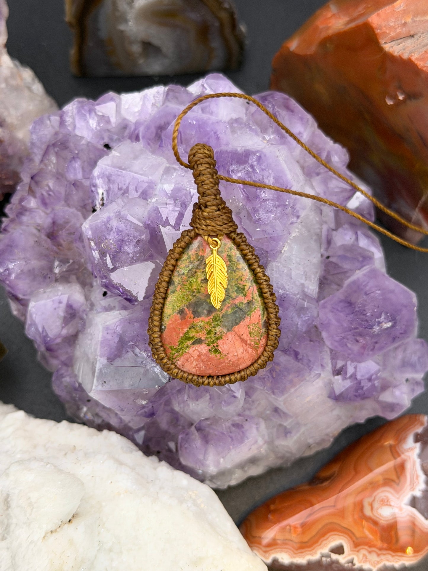 The Heart's Meadow: Hand-Knotted Unakite Macrame Necklace