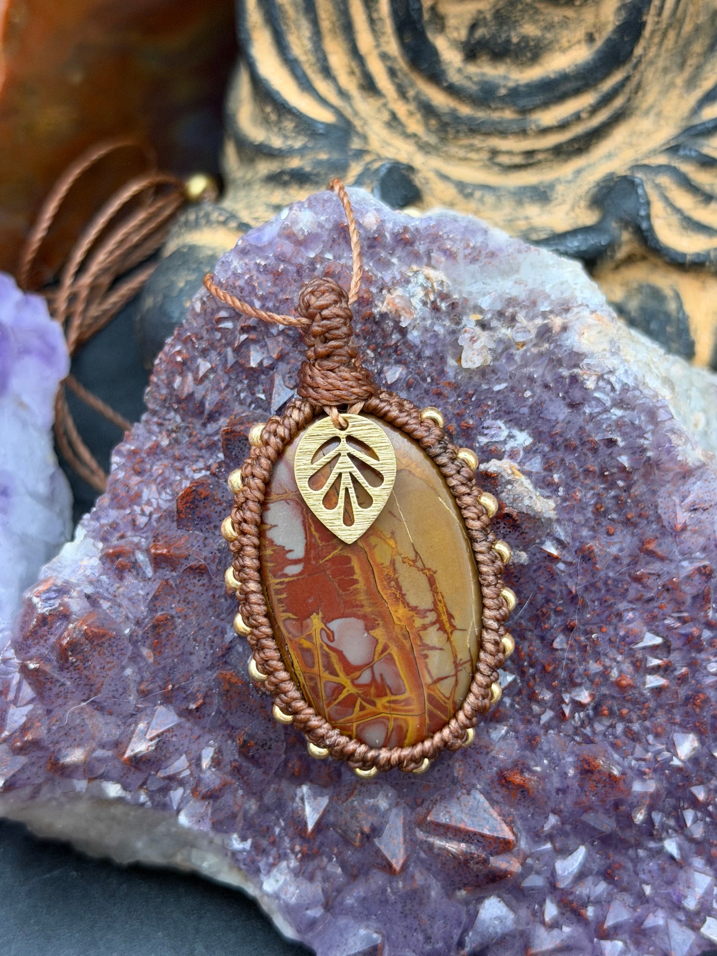 The Rooted Bloom: Hand-Knotted Noreena Jasper Macrame Necklace