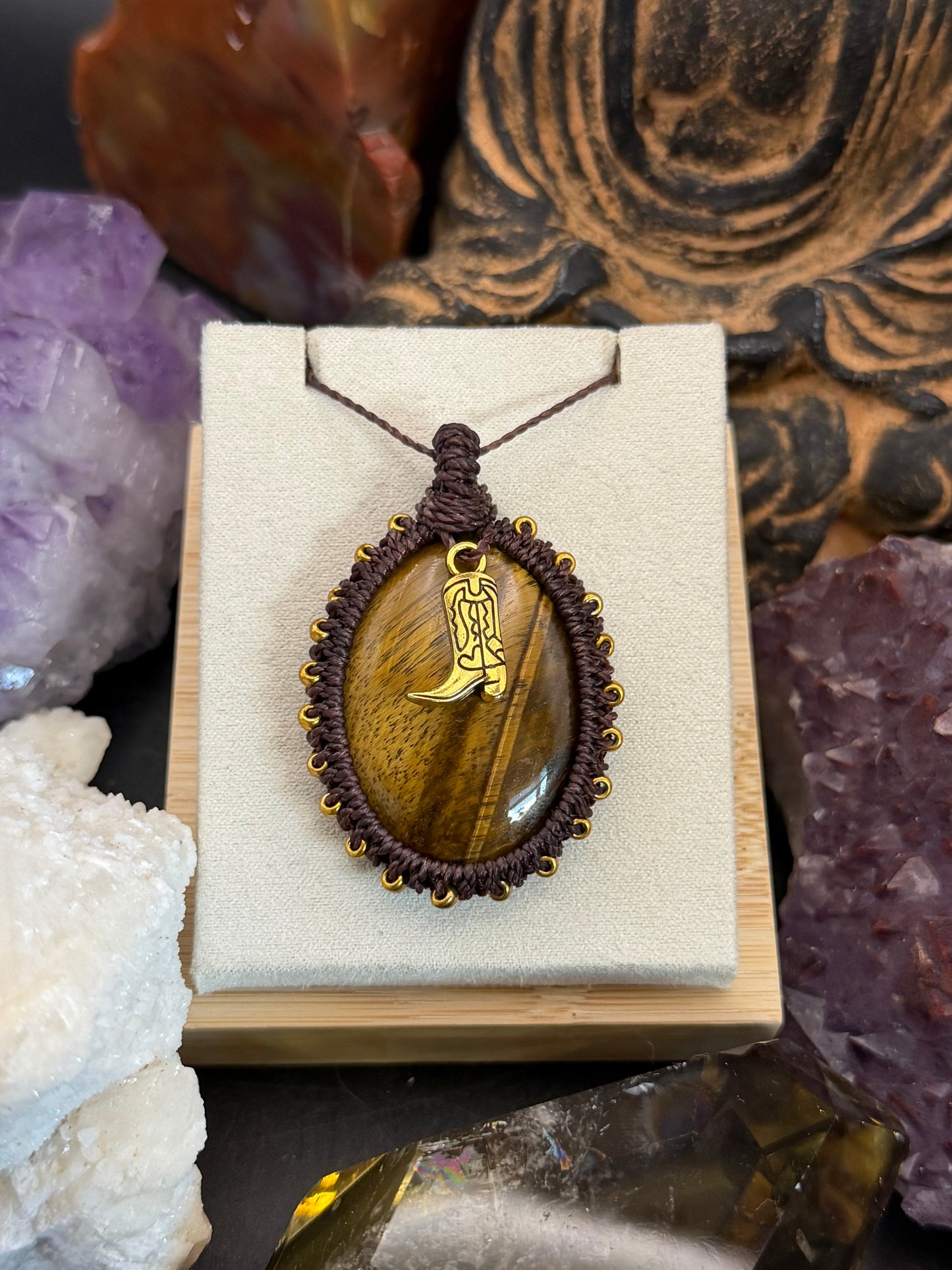 The Solar Nomad: Hand-Knotted Tiger's Eye Macrame Necklace