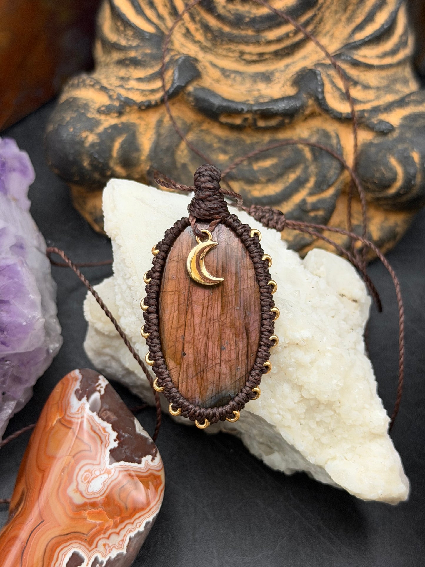 The Twilight Shimmer: Hand-Knotted Labradorite Macrame Necklace