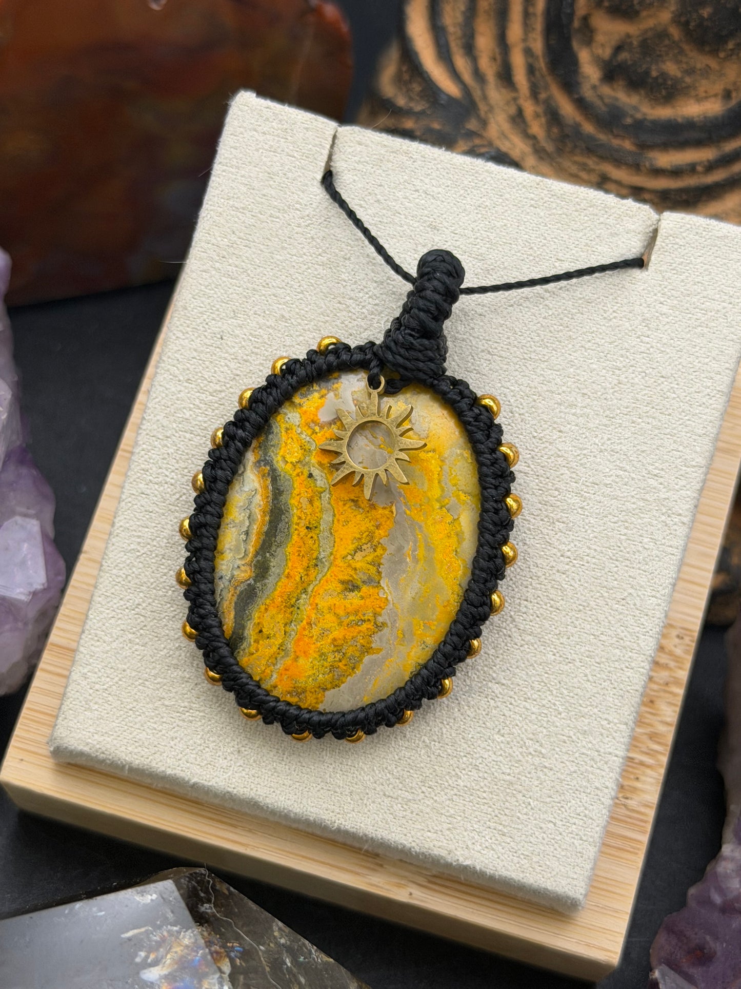 The Solar Flare: Hand-Knotted Bumblebee Jasper Macrame Necklace