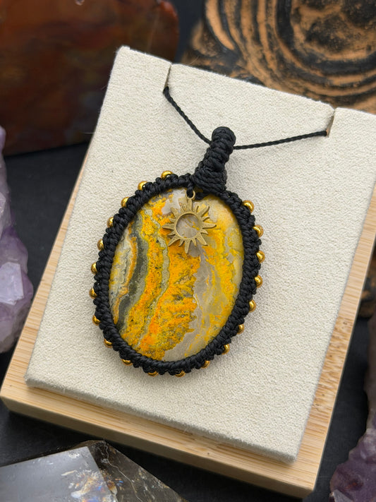 The Solar Flare: Hand-Knotted Bumblebee Jasper Macrame Necklace