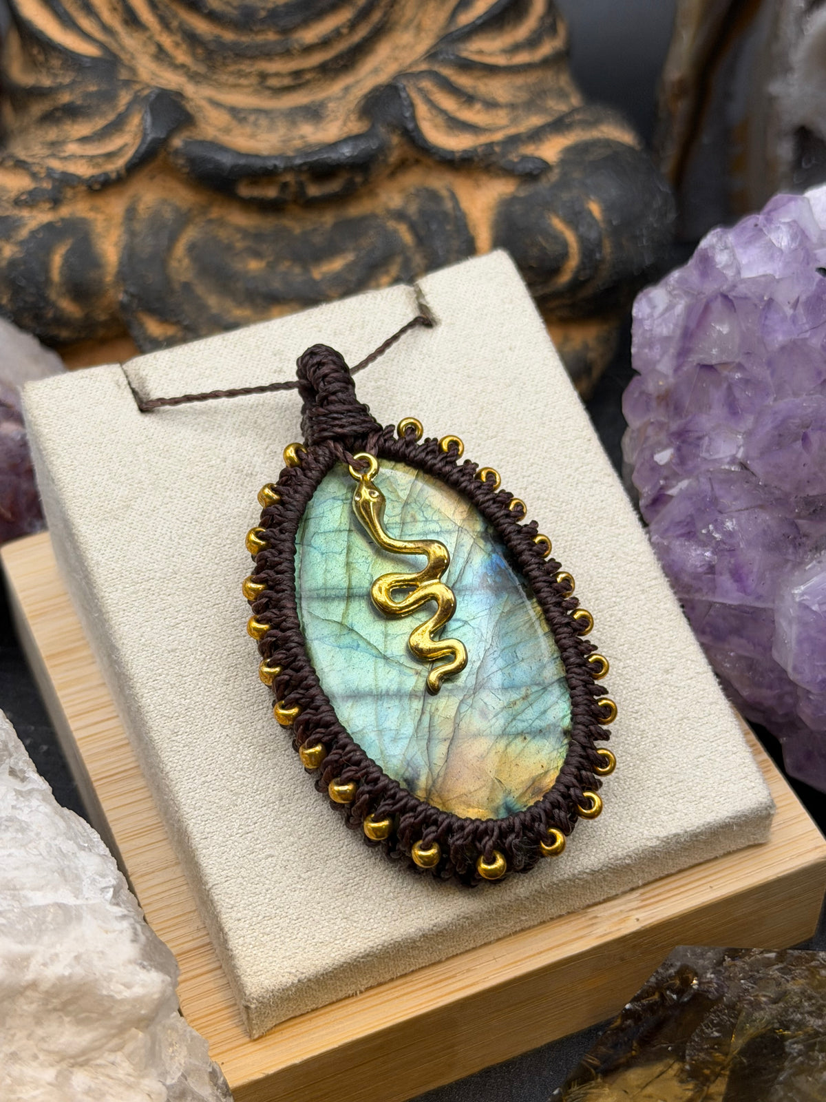 The Ember Within: Hand-Knotted Red Labradorite Macrame Necklace
