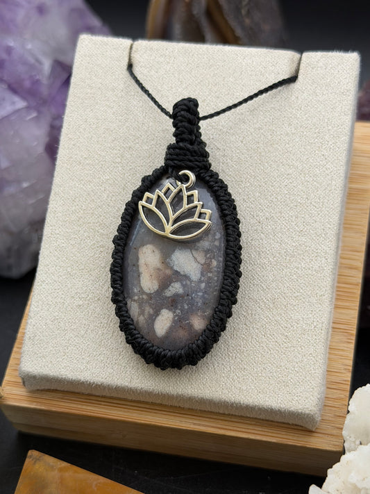 The Lavender Lotus: Hand-Knotted Purple Chalcedony Macrame Necklace