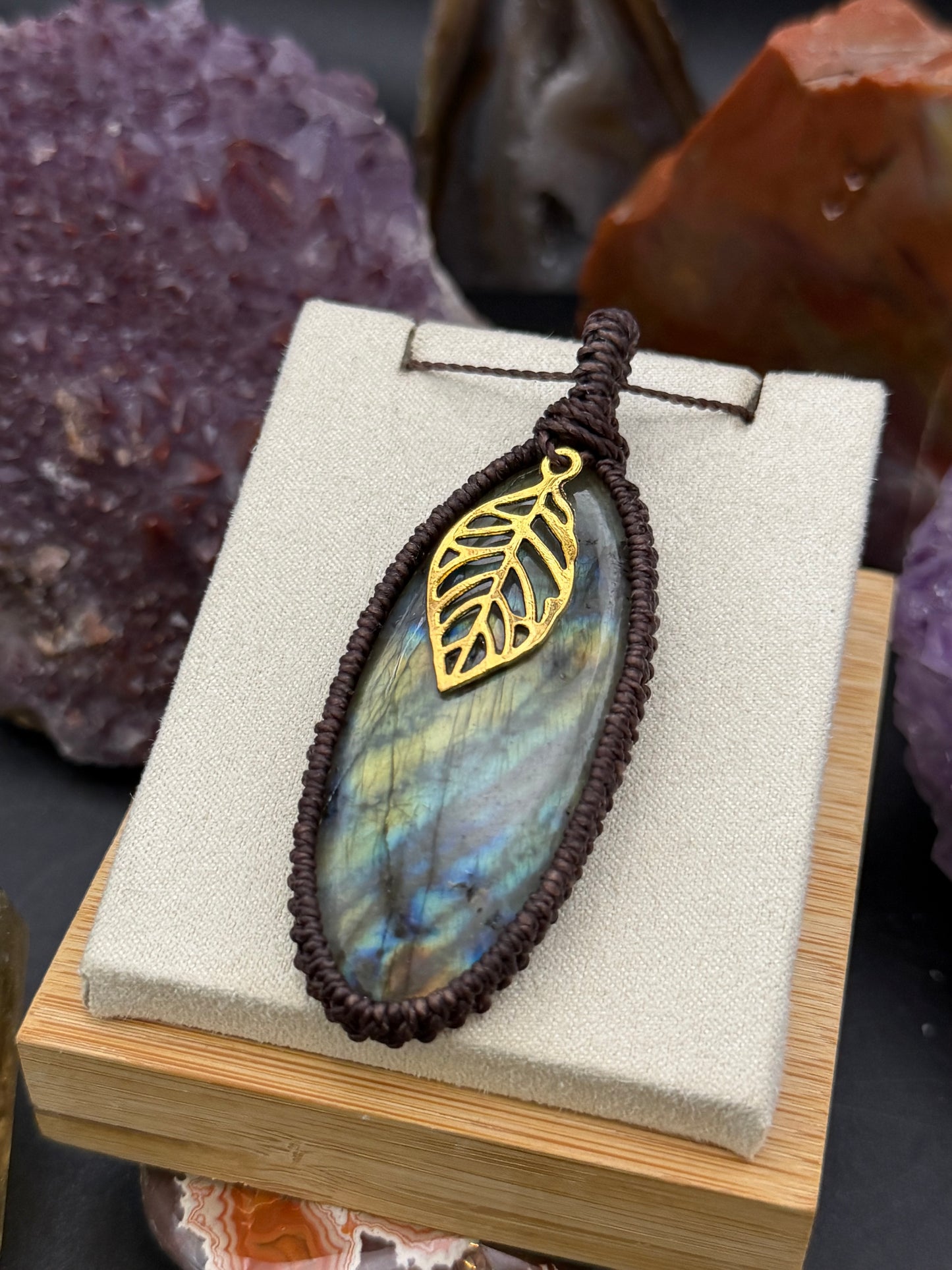 The Northern Night: Hand-Knotted Labradorite Macrame Necklace