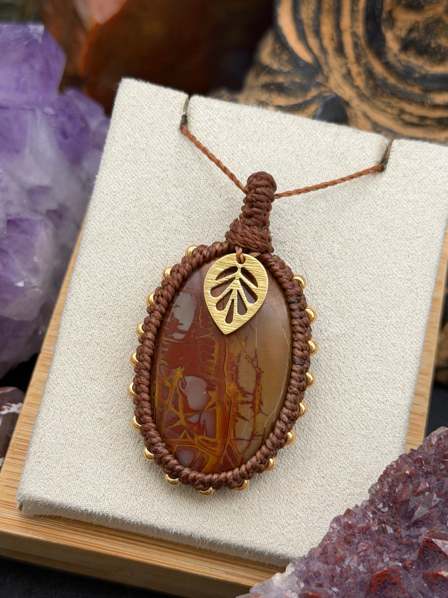 The Rooted Bloom: Hand-Knotted Noreena Jasper Macrame Necklace