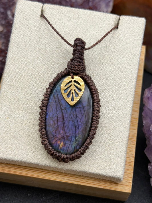 The Violet Veil: Hand-Knotted Labradorite Macrame Necklace
