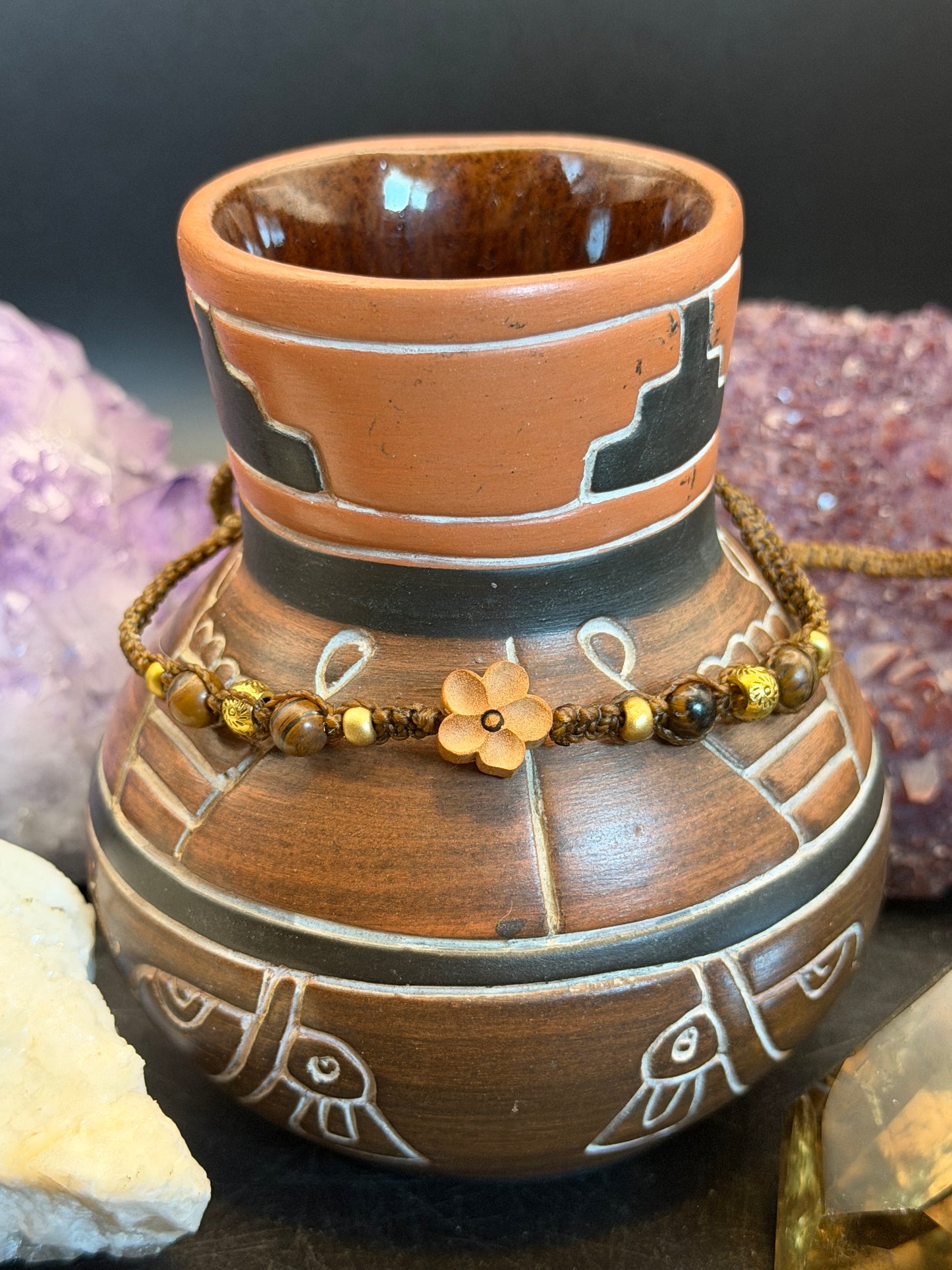 Flower Child Hand-Knotted Tiger's Eye Macrame Choker