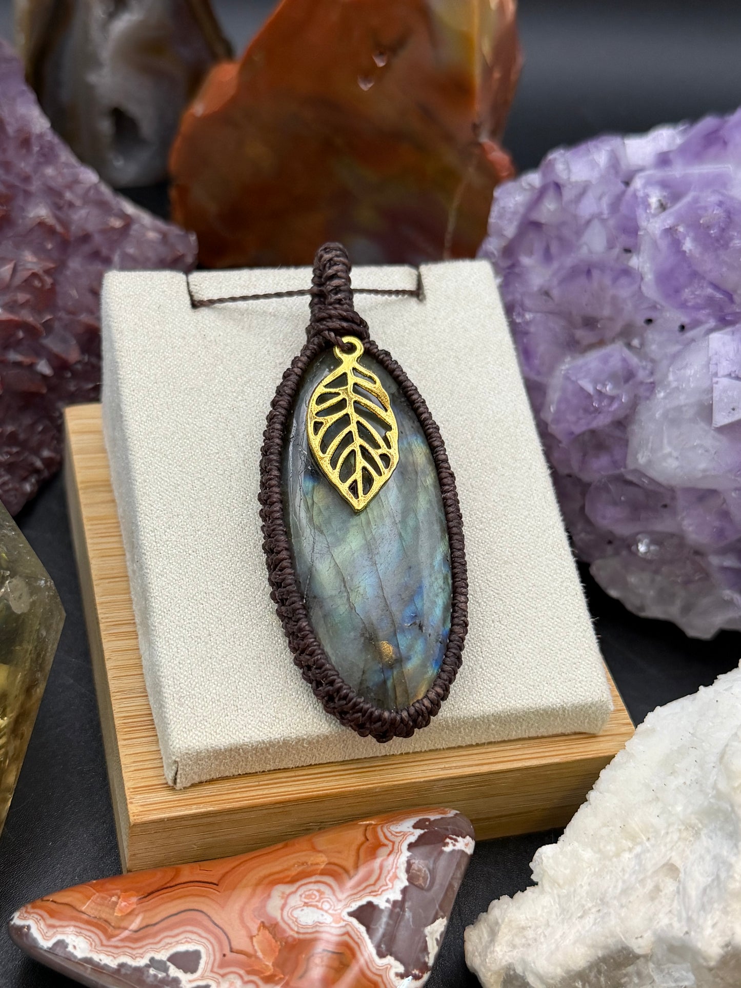 The Northern Night: Hand-Knotted Labradorite Macrame Necklace
