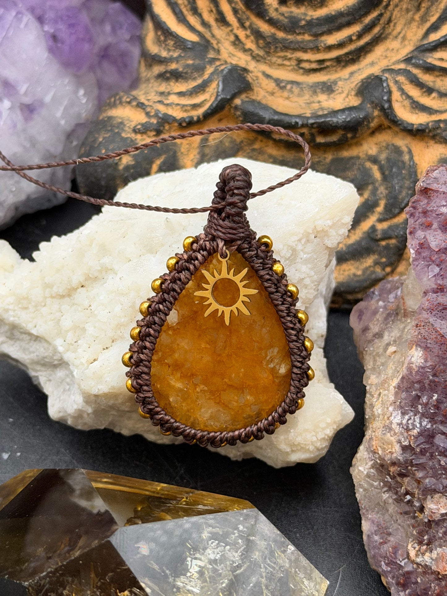 The Golden Prana: Hand-Knotted Golden Healer Quartz Macrame Necklace