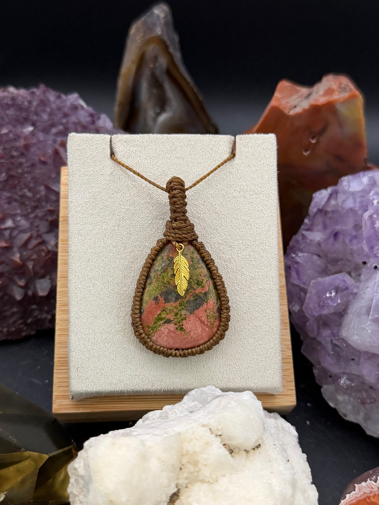 The Heart's Meadow: Hand-Knotted Unakite Macrame Necklace
