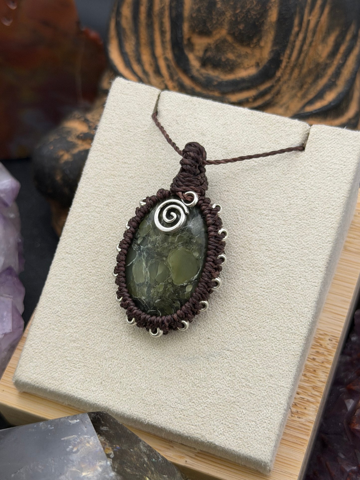 The Boreal Guardian: Hand-Knotted Canadian Jade Macrame Necklace