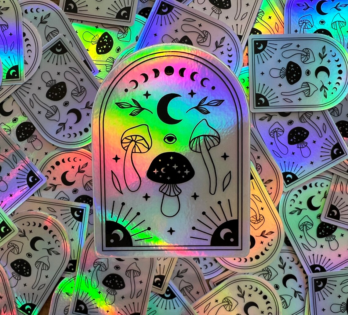 Holographic Mushroom Vinyl Sticker