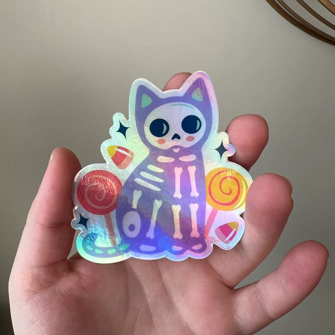 Holographic Halloween Cat Vinyl Sticker