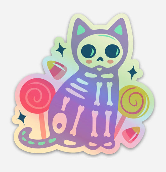 Holographic Halloween Cat Vinyl Sticker