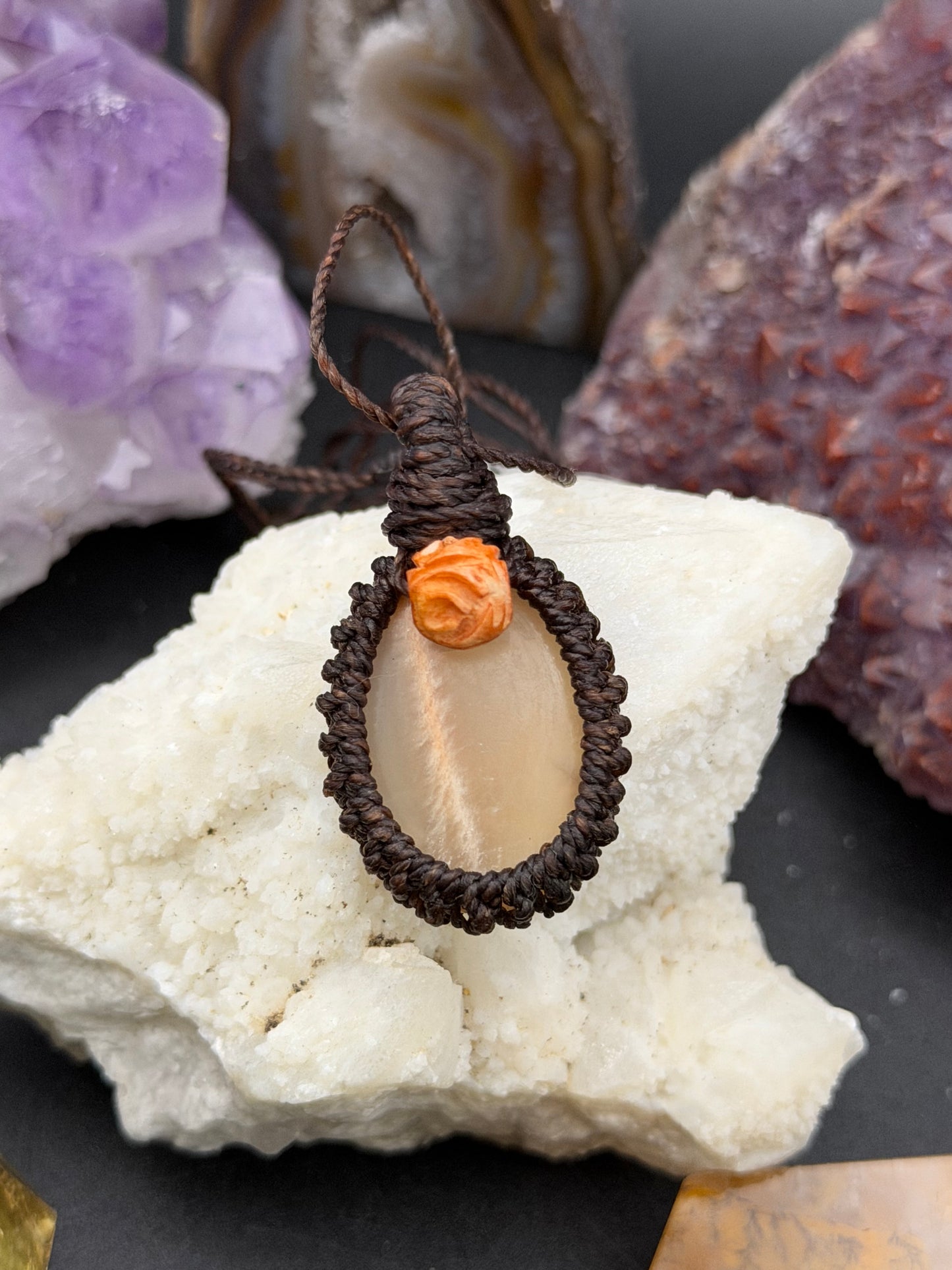 The Solstice Glow: Hand-Knotted Peach Moonstone Macrame Necklace
